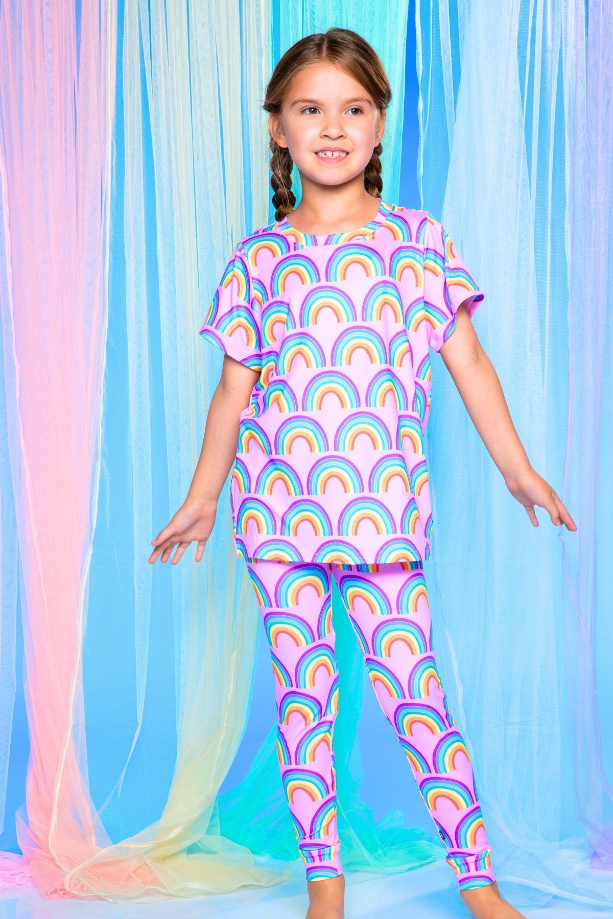 Simply Soft Short Sleeve Tee & Slim Lounge Bottom - Pink Rainbows