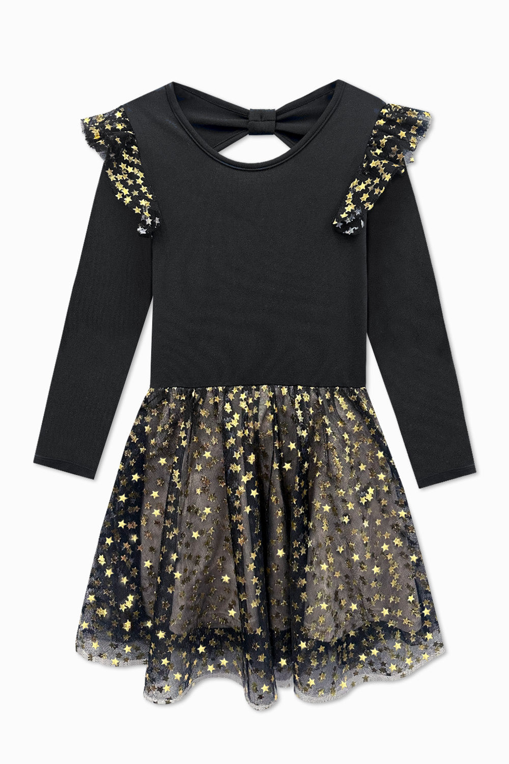 Simply Soft Bow Back Be Happy Tulle Dress - Black Foil Stars