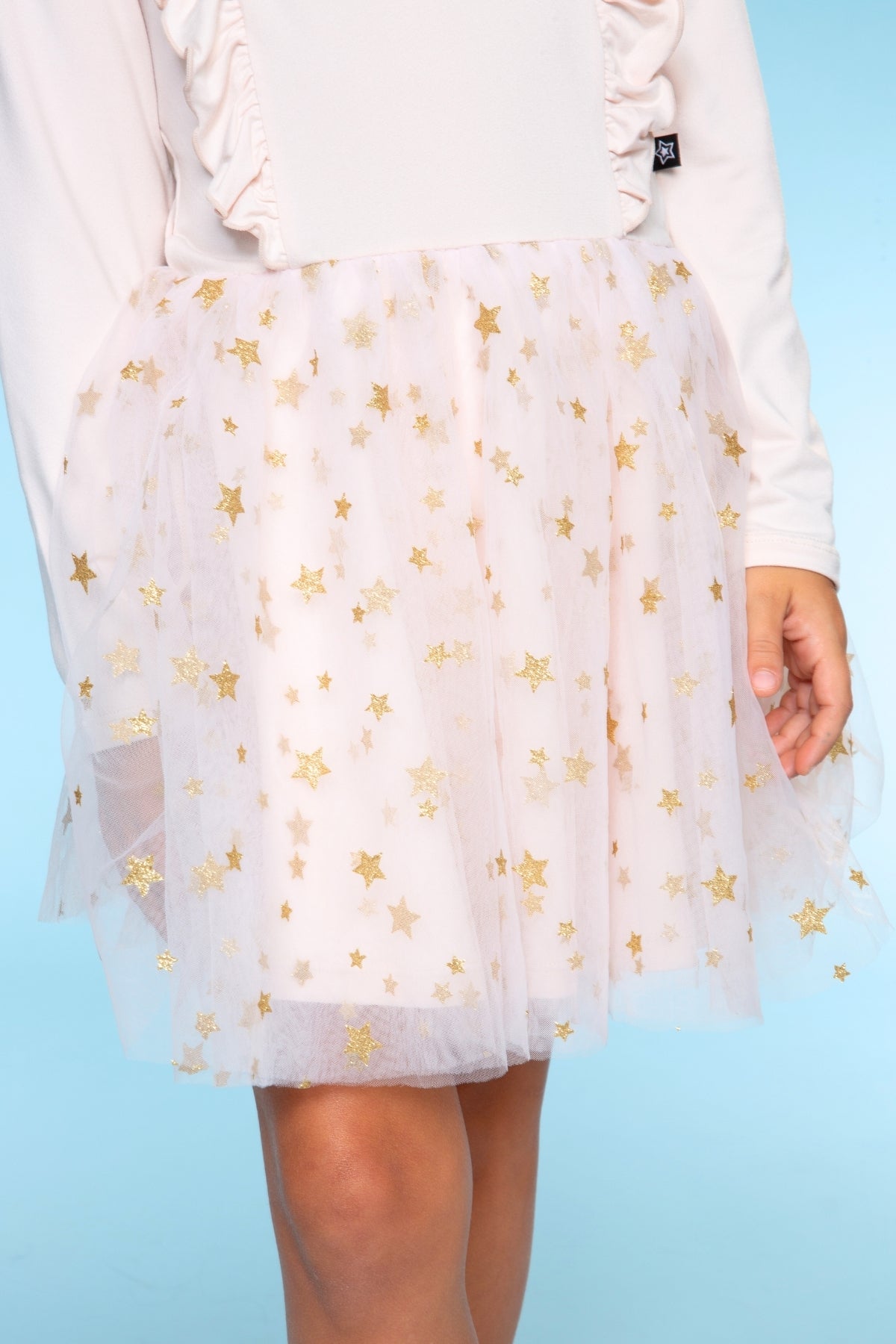 Simply Soft Ruffle Be Happy Tulle Dress - Ivory Gold Glitter Stars