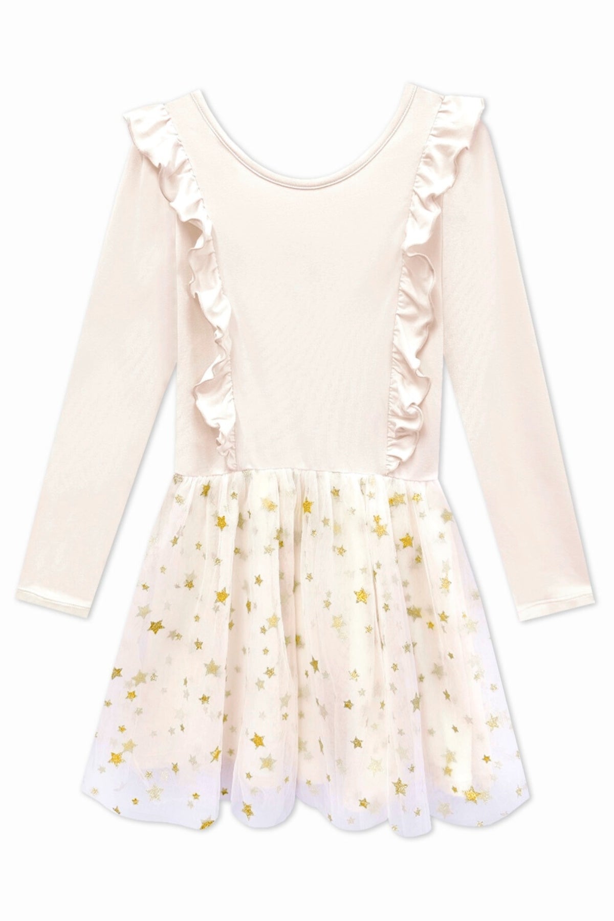 Simply Soft Ruffle Be Happy Tulle Dress - Ivory Gold Glitter Stars