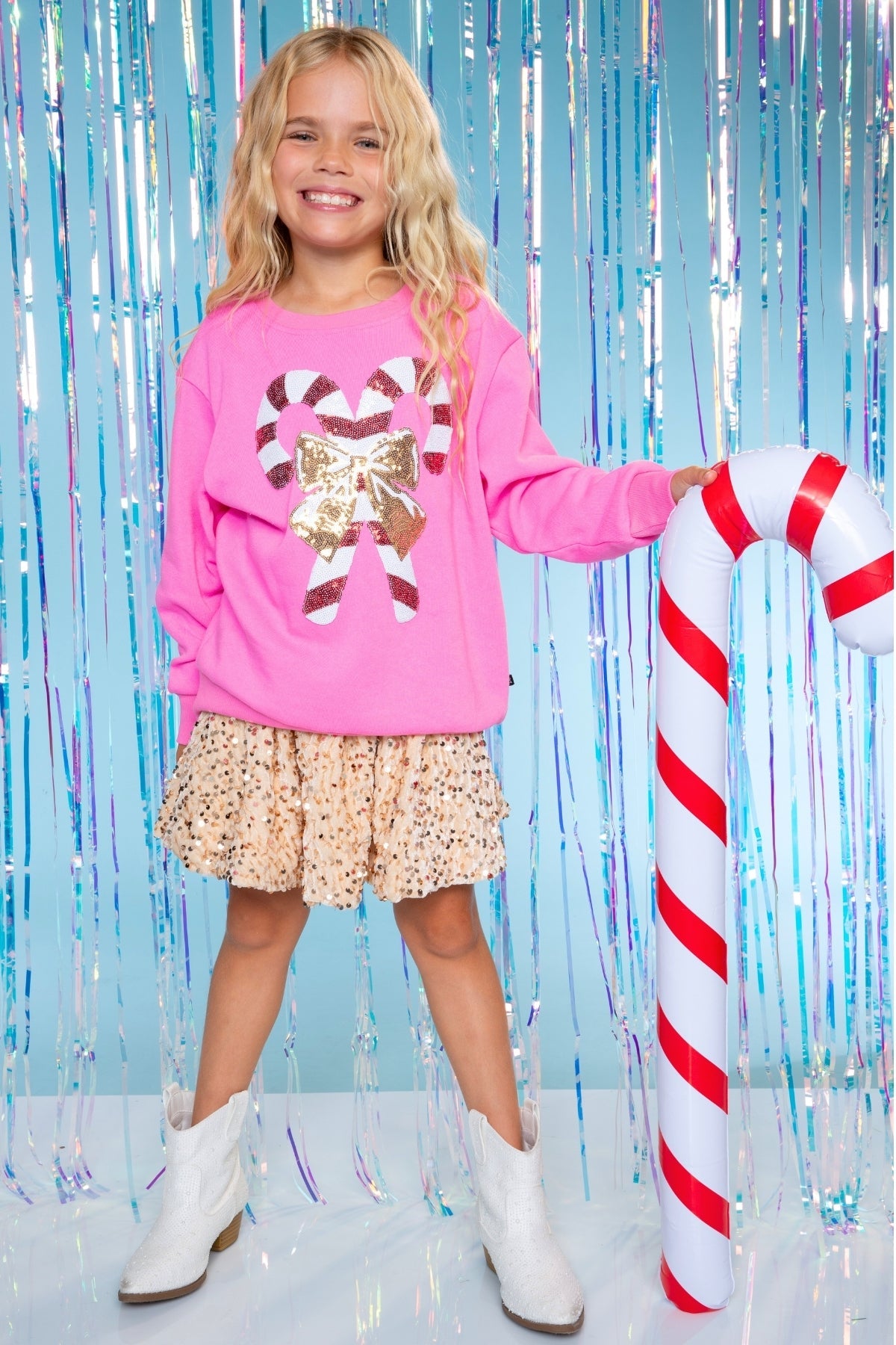 Cotton Soft French Terry Oversized Sweatshirt - Neon Violet Sequin Bear