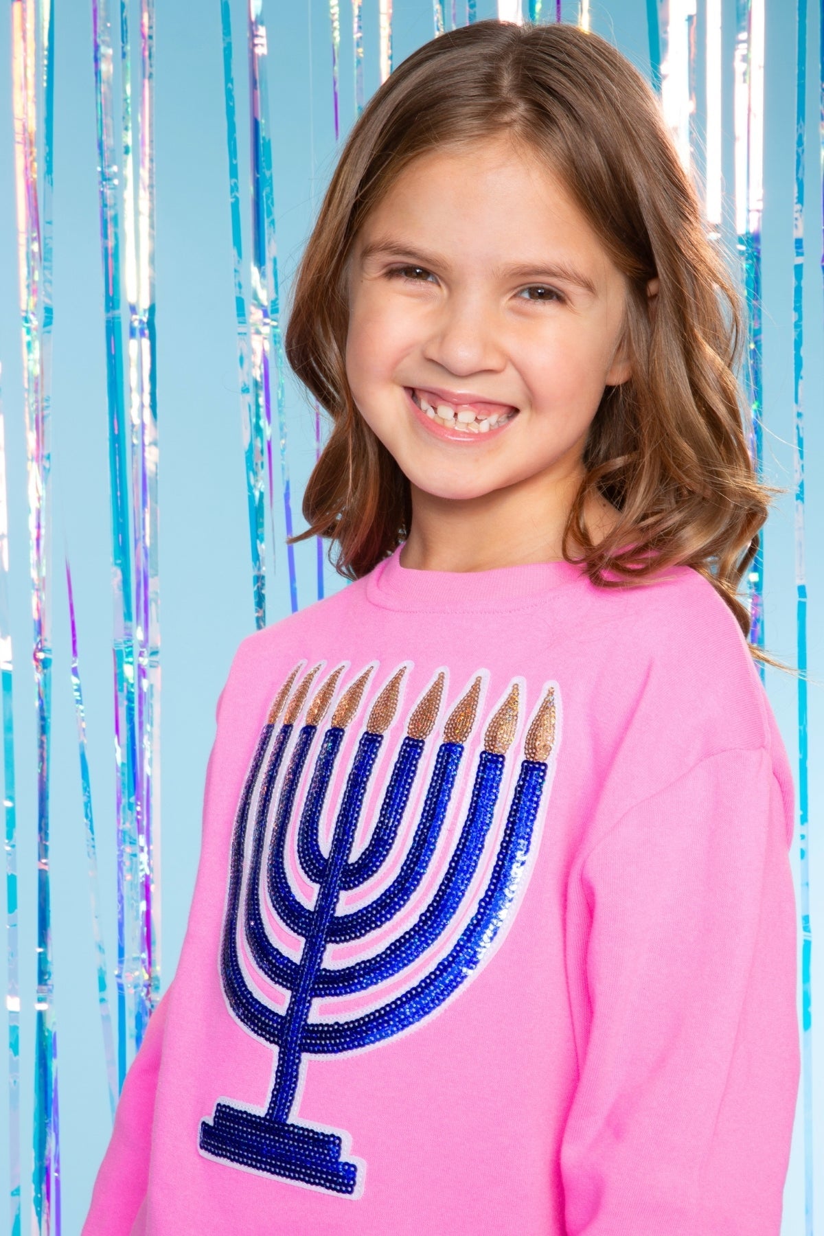 Cotton Soft French Terry Oversized Sweatshirt - Neon Violet Sequin Bear