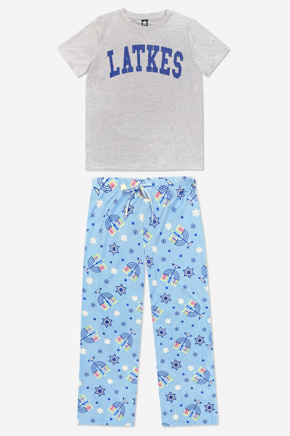 Men's Triblend Tee & Simply Soft Karate Pant - Blue Hanukkah Menorah