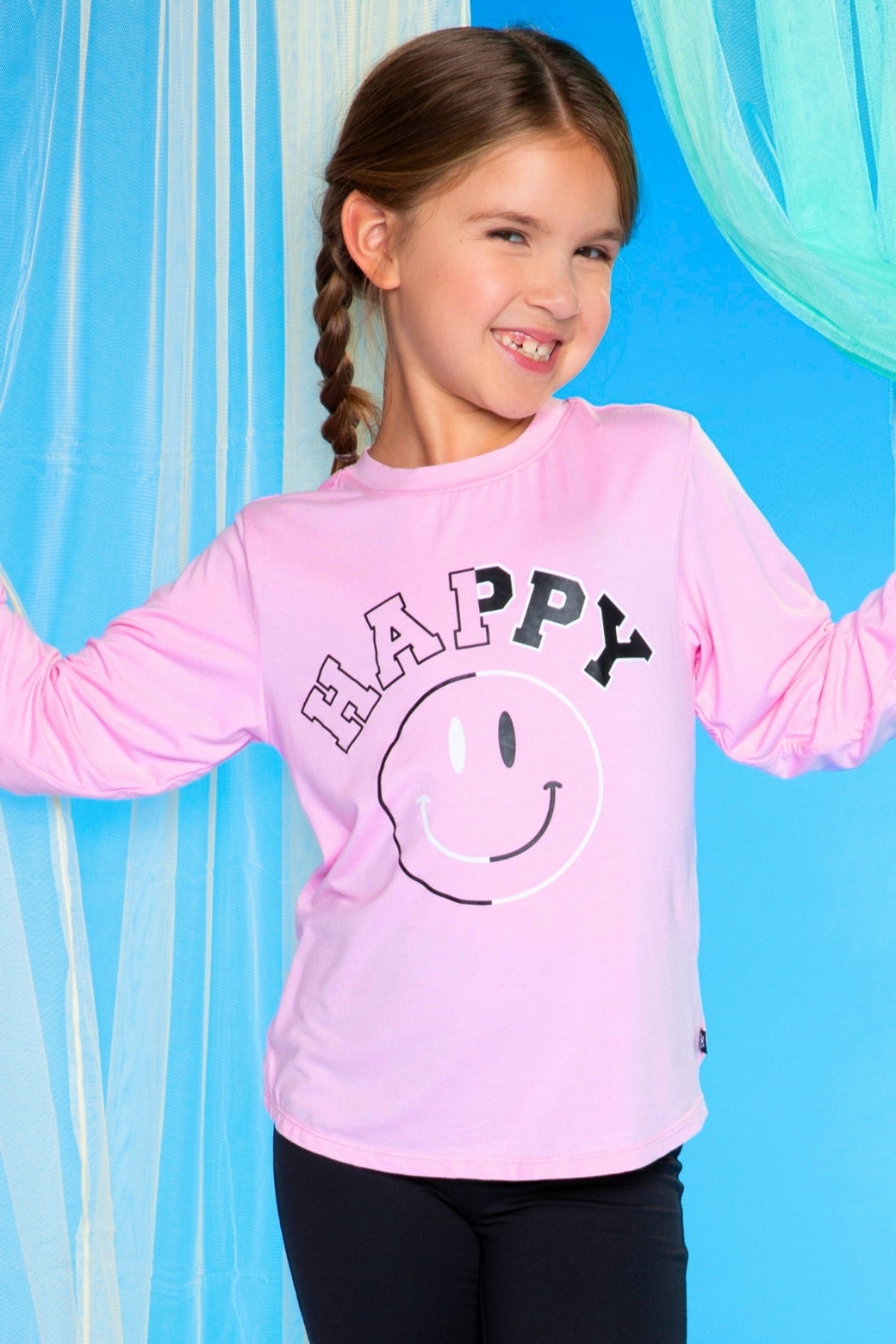 Modal Long Sleeve Shirttail Top - Black Rainbow Peace Love