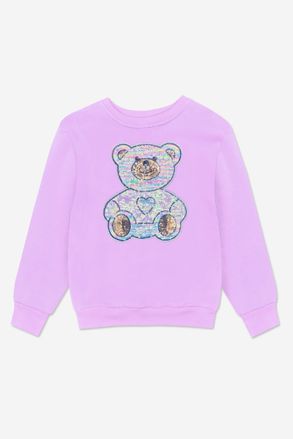 Cotton Soft French Terry Oversized Sweatshirt - Neon Violet Sequin Bear