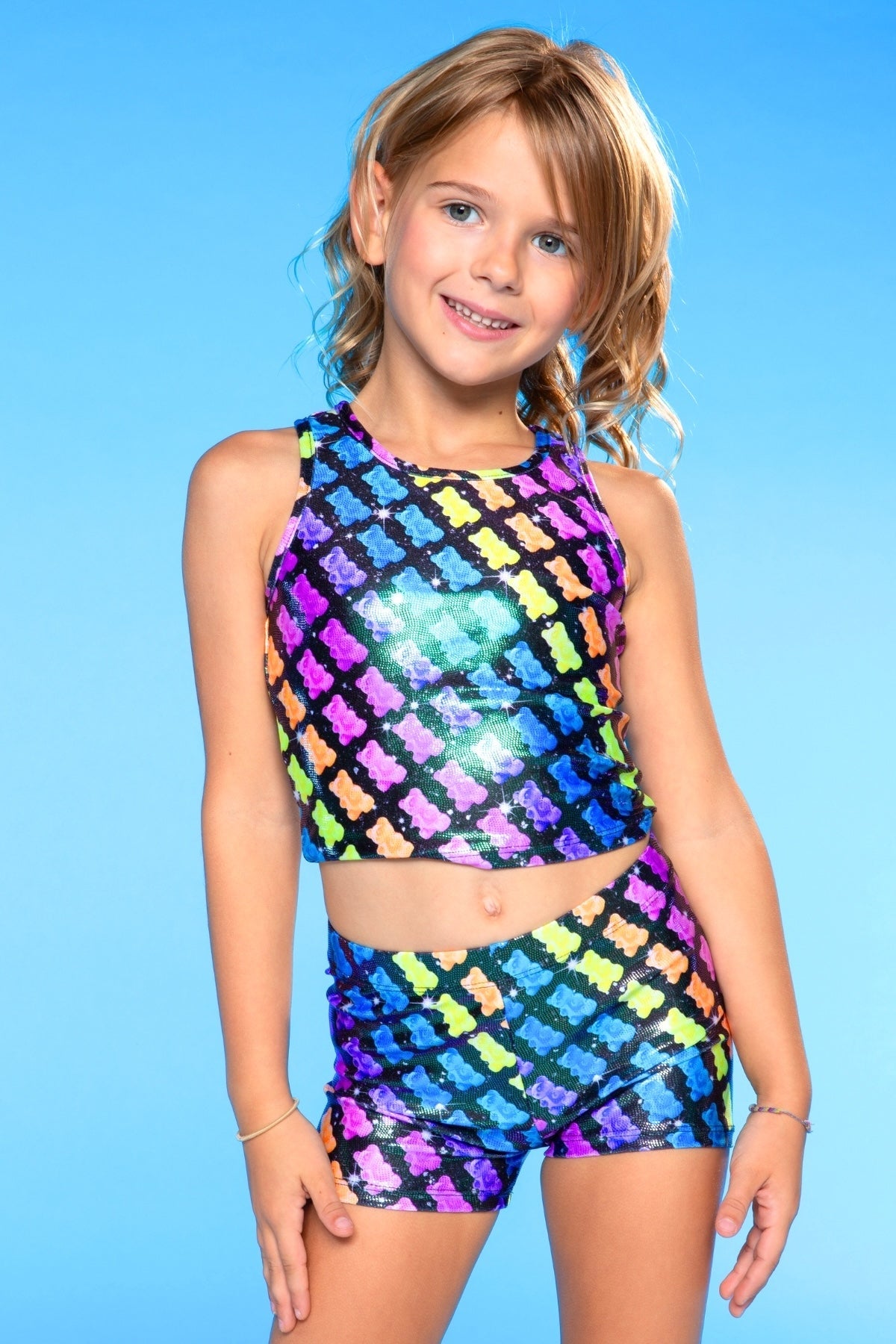 High Shine Cropped Racerback Tank & Tumble Short - Black Lollipops