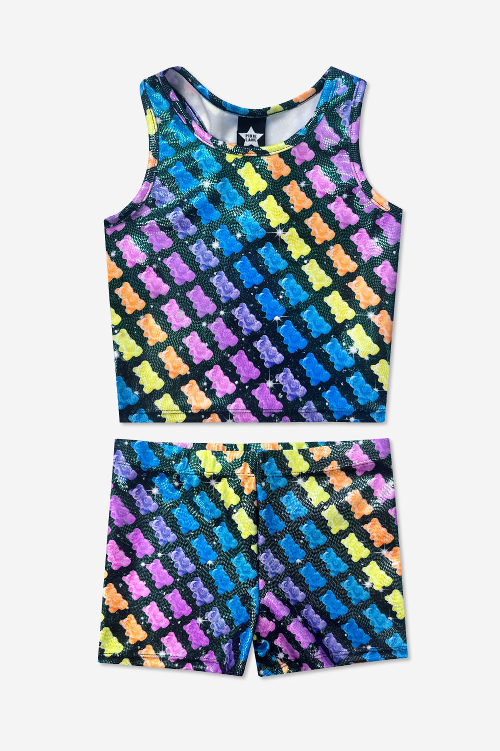 High Shine Cropped Racerback Tank & Tumble Short - Black Lollipops