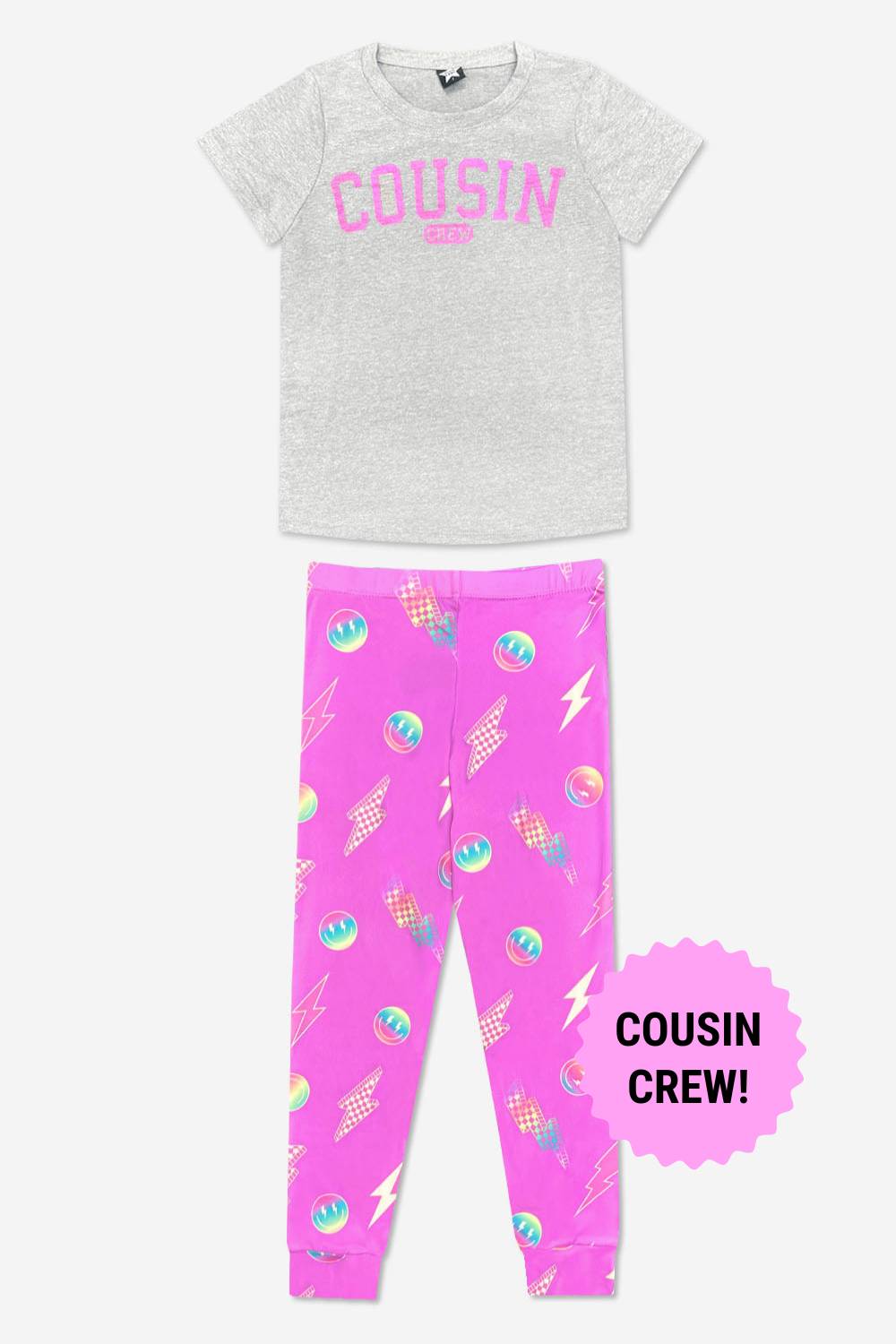 Triblend Short Sleeve Tee & Slim Lounge Bottom - Pink Grey Cousin Crew Smile