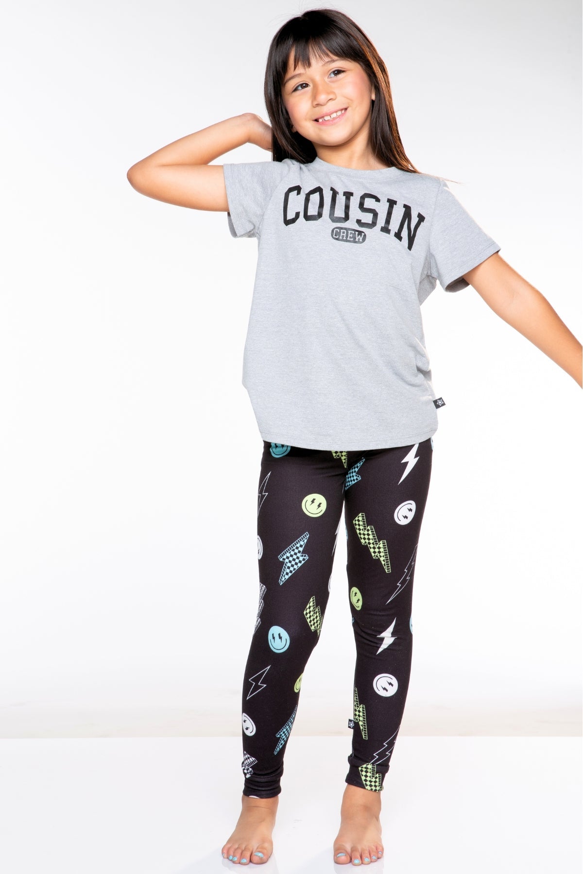 Triblend Short Sleeve Tee & Slim Lounge Bottom - Pink Grey Cousin Crew Smile