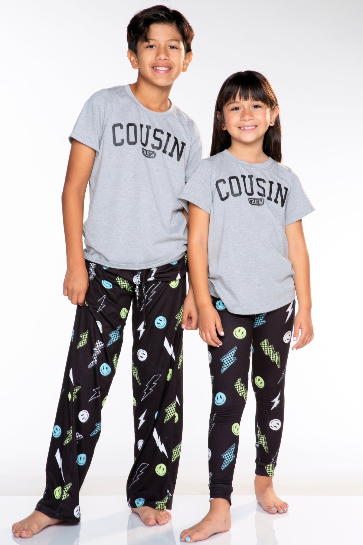 Triblend Short Sleeve Tee & Slim Lounge Bottom - Pink Grey Cousin Crew Smile