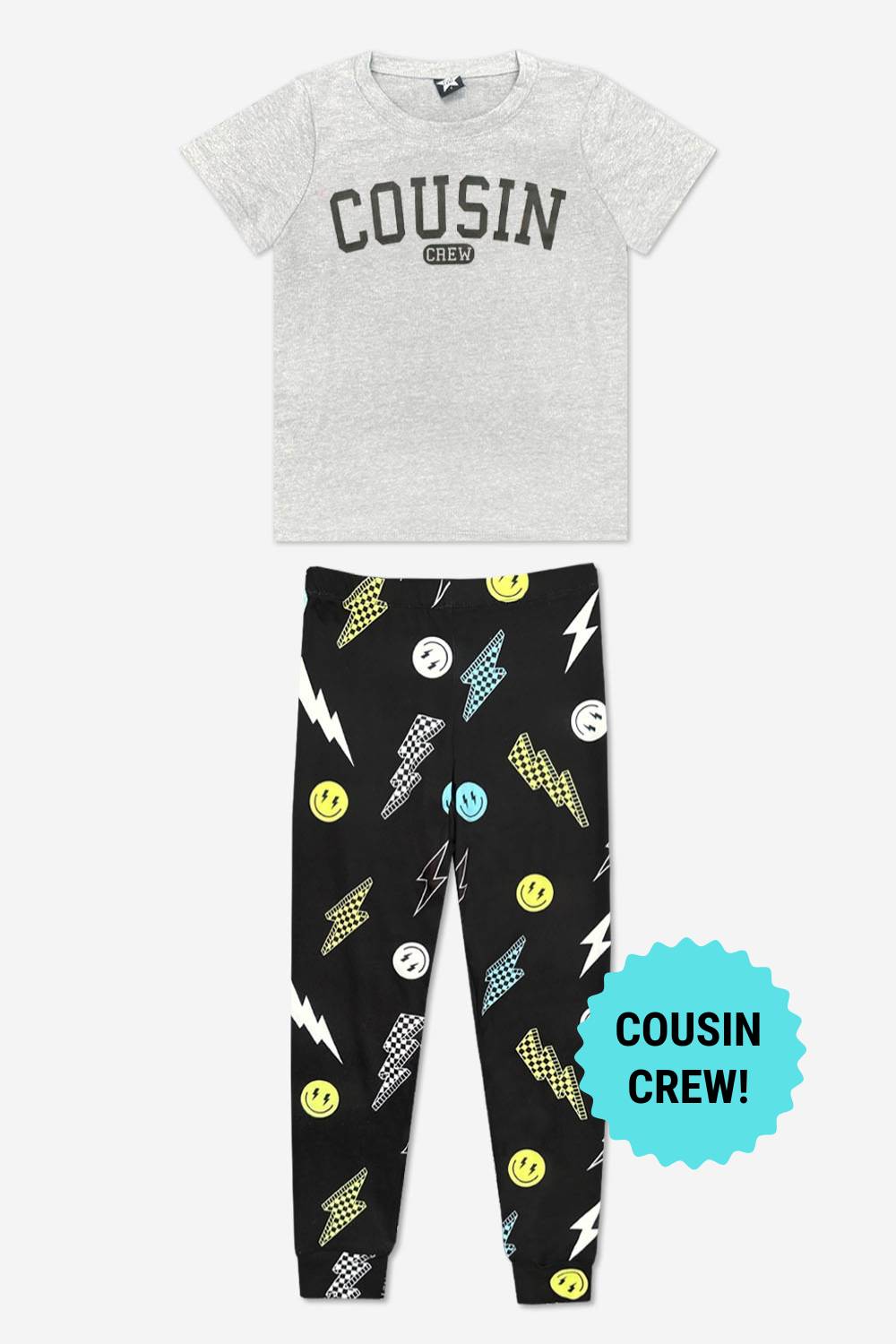 Triblend Short Sleeve Tee & Slim Lounge Bottom - Pink Grey Cousin Crew Smile