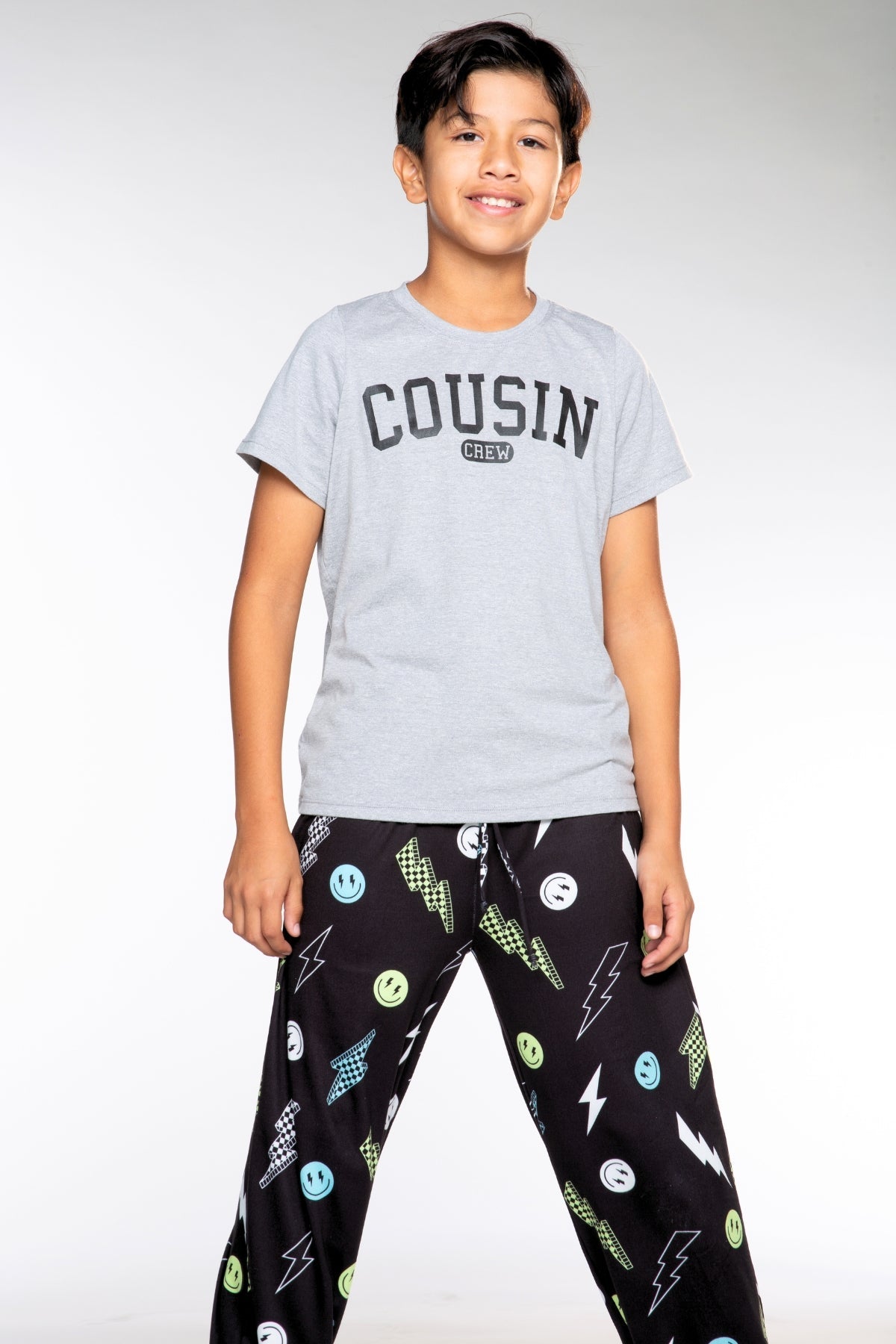 Triblend Graphic Tee & Simply Soft Karate Pant - Black Grey Cousin Crew Smile