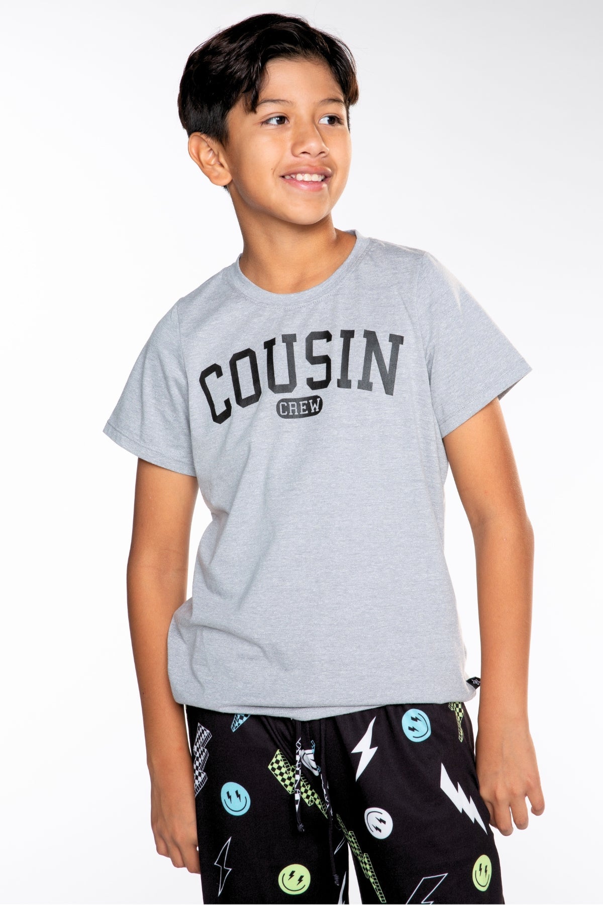 Triblend Graphic Tee & Simply Soft Karate Pant - Black Grey Cousin Crew Smile