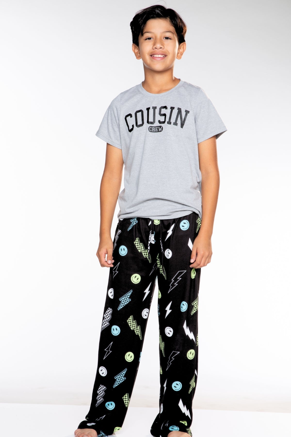 Triblend Graphic Tee & Simply Soft Karate Pant - Black Grey Cousin Crew Smile