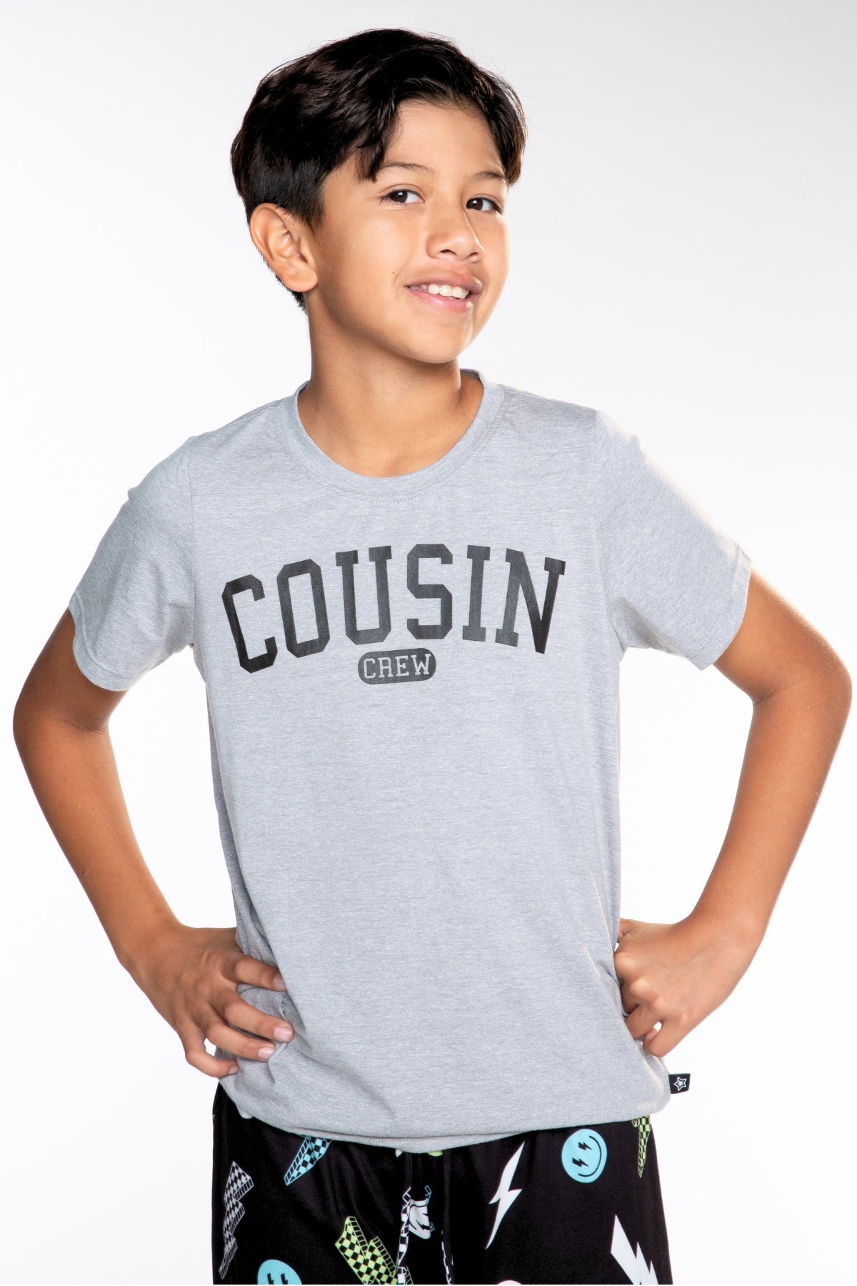 Triblend Graphic Tee & Simply Soft Karate Pant - Black Grey Cousin Crew Smile