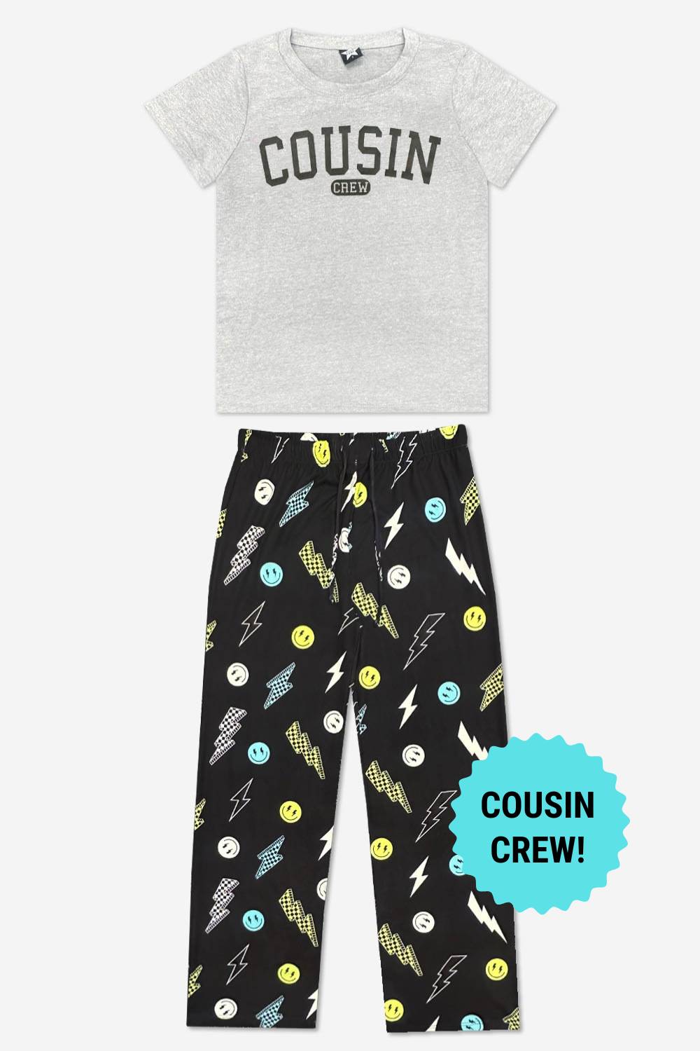 Triblend Graphic Tee & Simply Soft Karate Pant - Black Grey Cousin Crew Smile