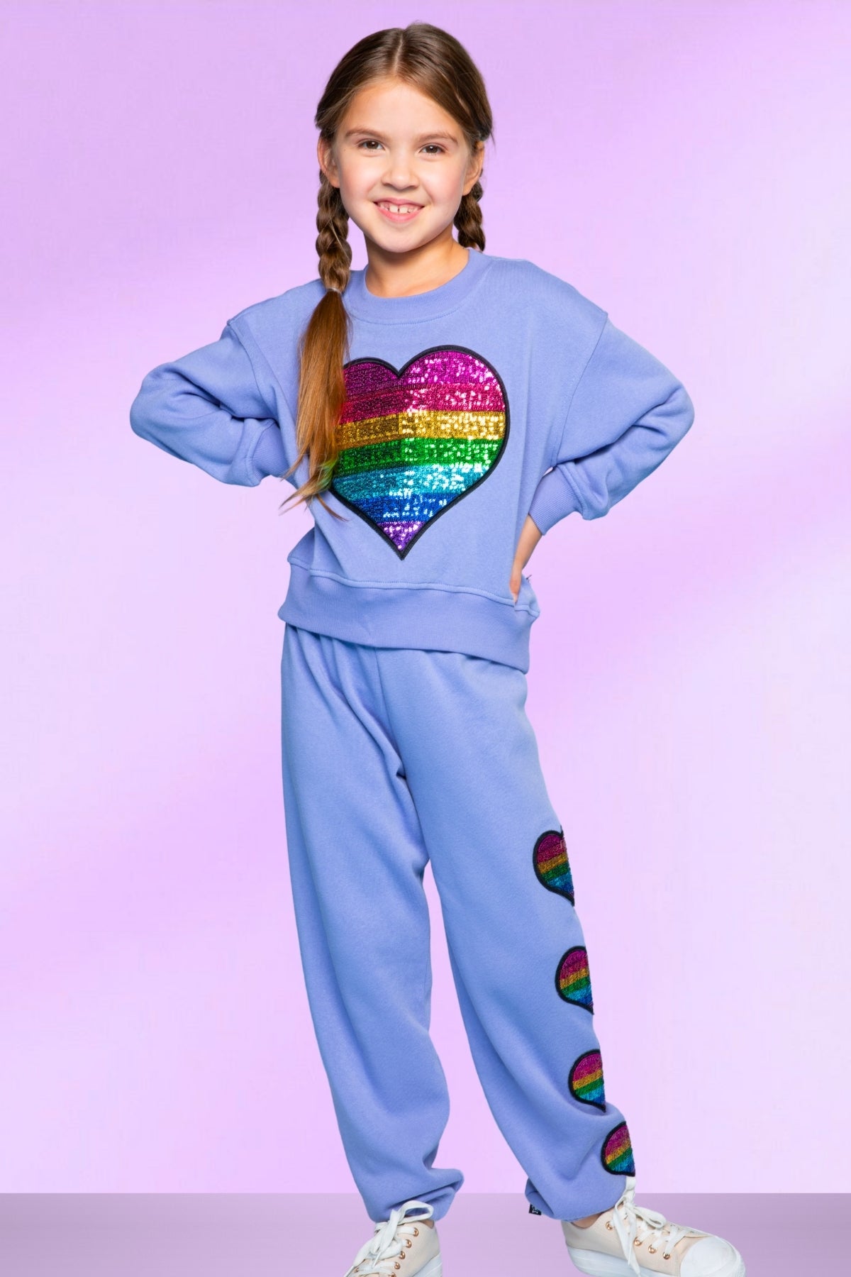 Cotton Soft French Terry Everyday Sweatshirt - Grey Pink Blue Stripe