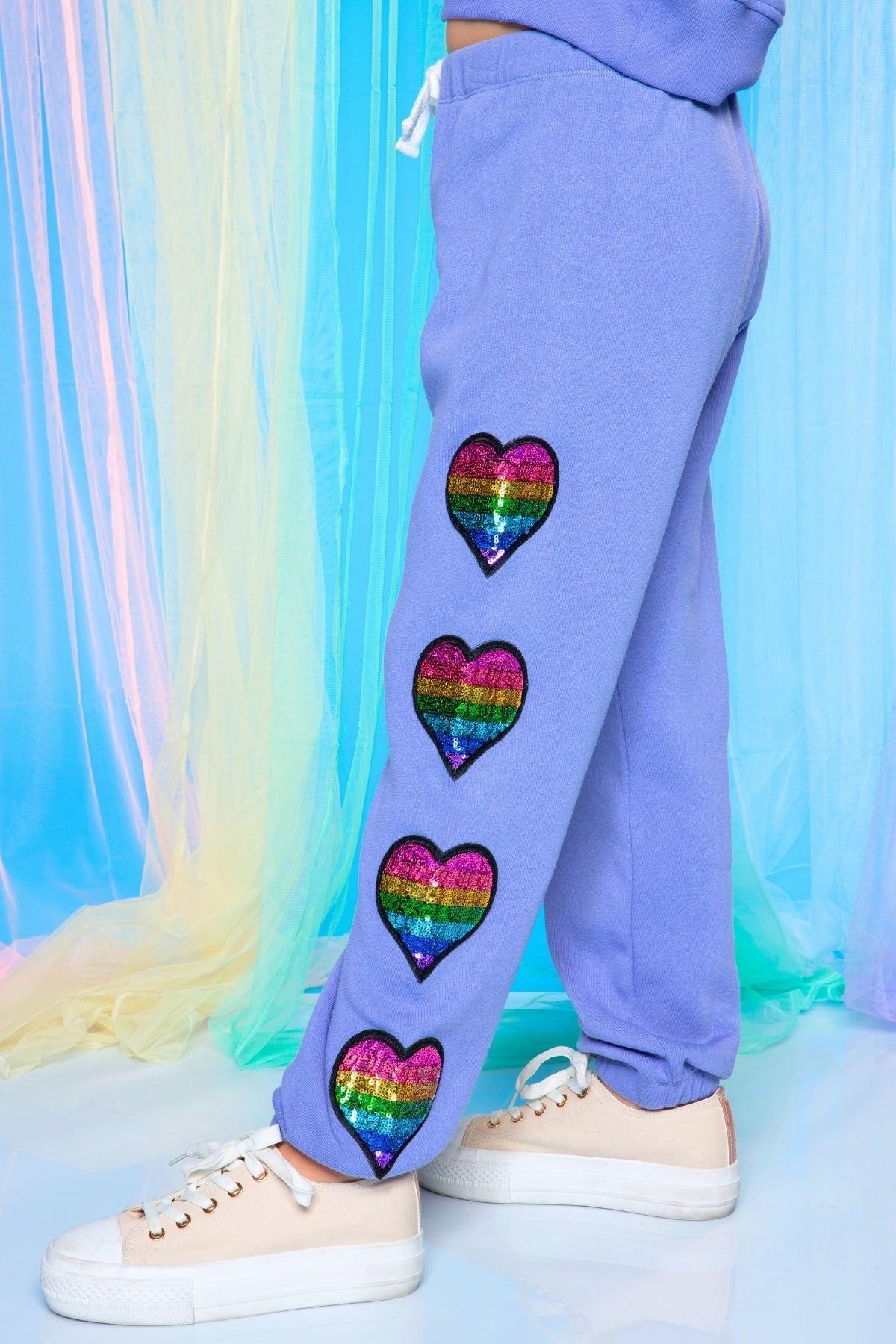 Cotton Soft French Terry Sweatpant ••• - Vintage Iris Sequin Heart