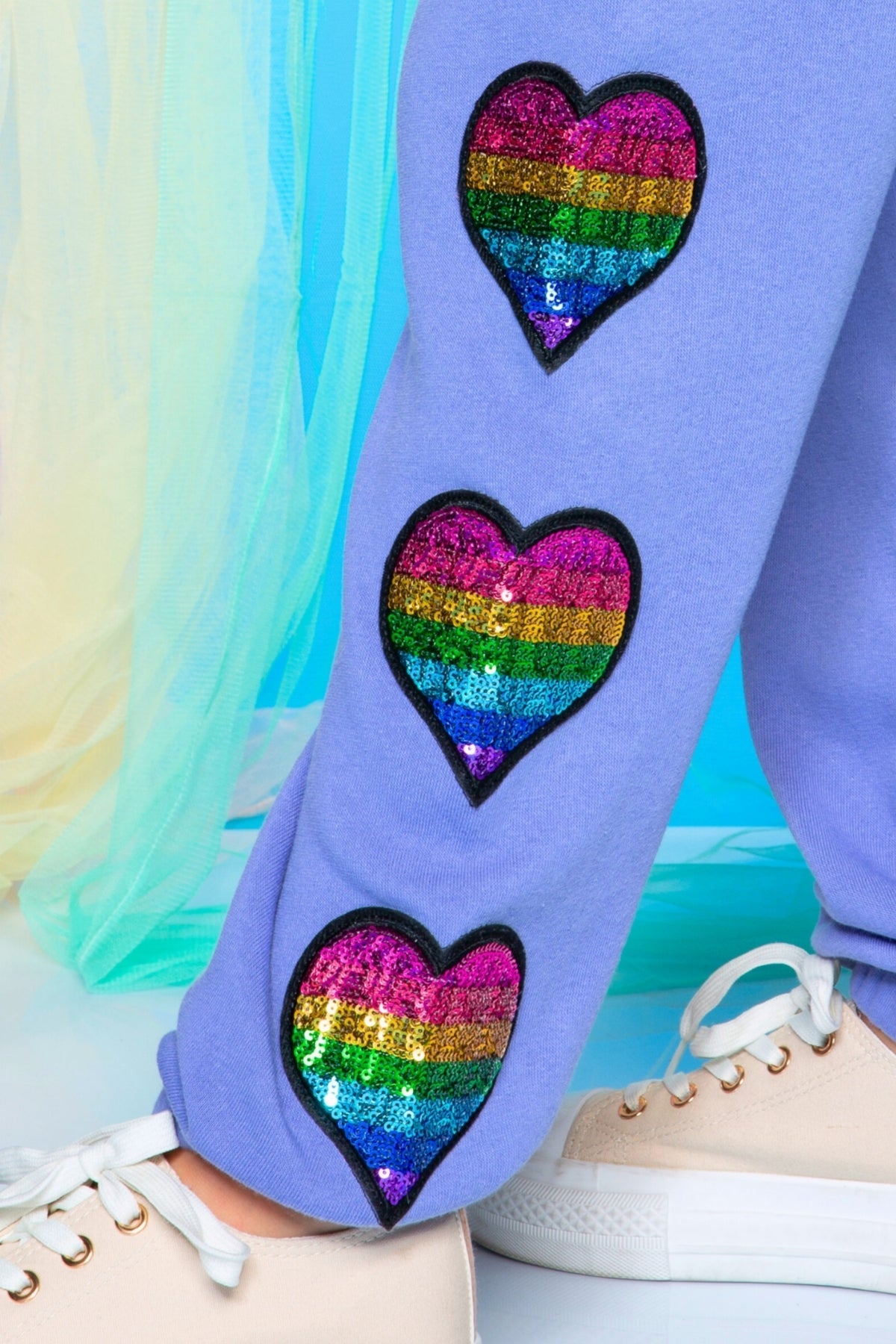 Cotton Soft French Terry Sweatpant ••• - Vintage Iris Sequin Heart