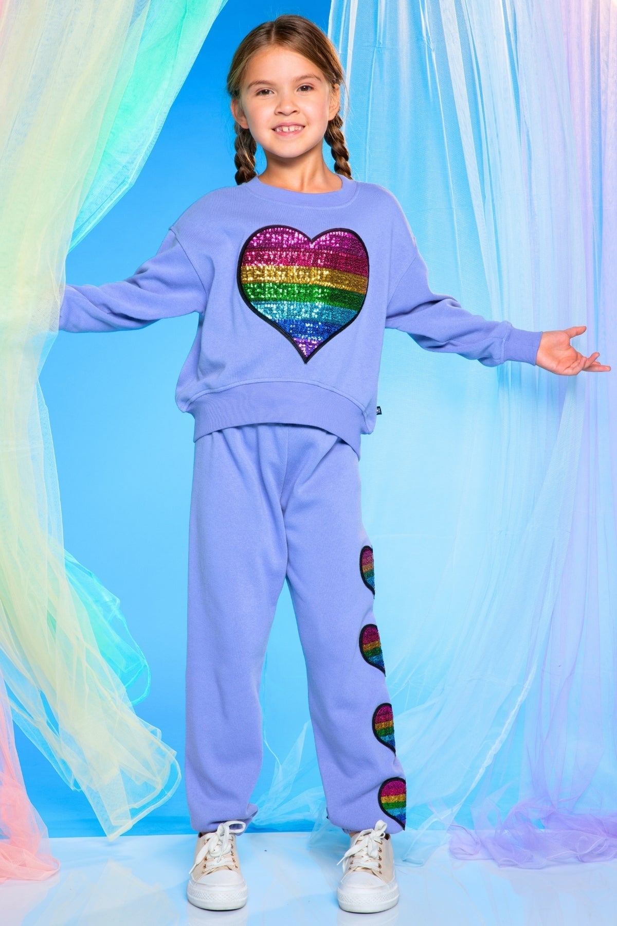 Cotton Soft French Terry Sweatpant ••• - Vintage Iris Sequin Heart