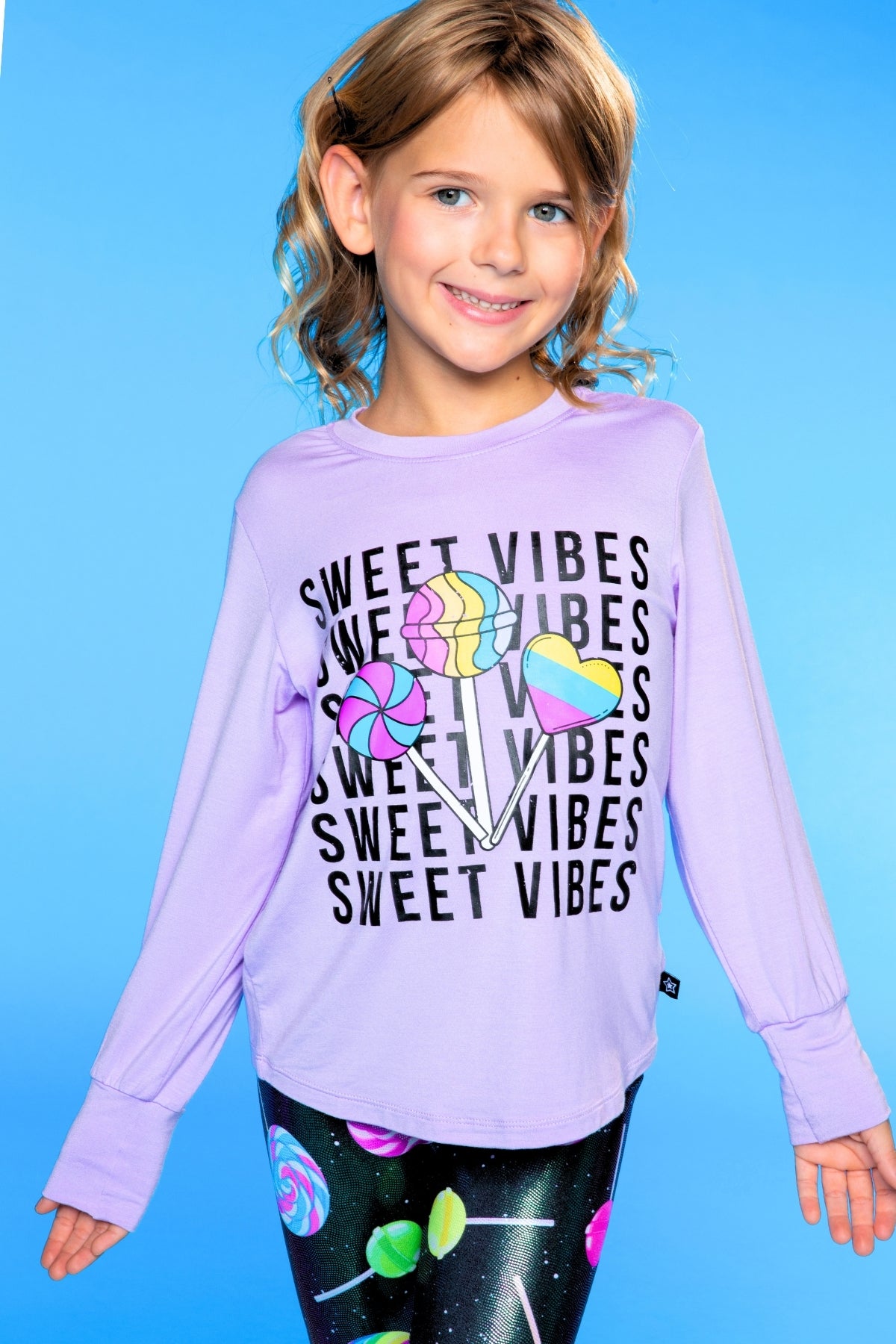 Modal Long Sleeve Shirttail Top - Black Rainbow Peace Love