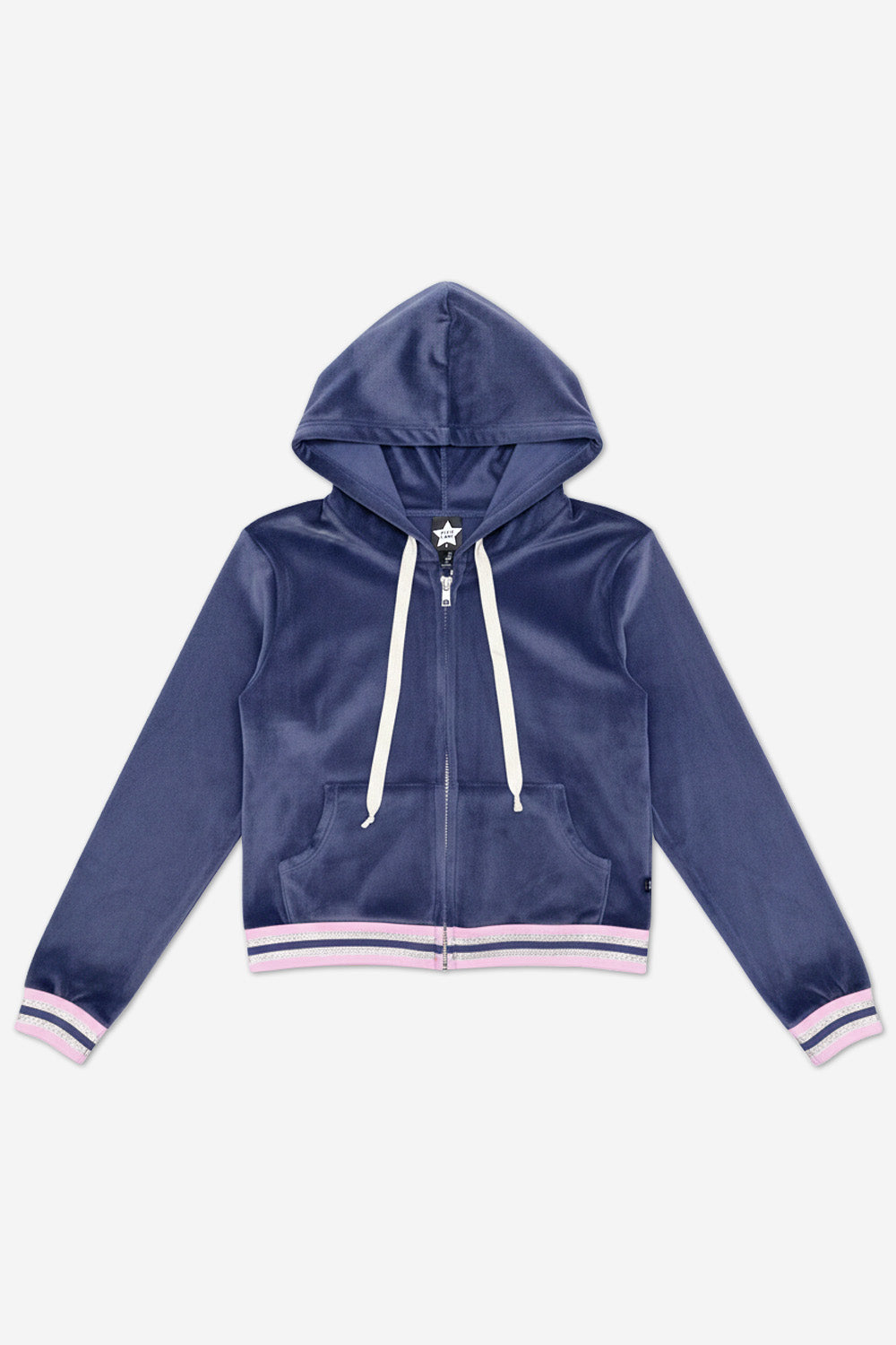 Velour Cropped Zip Hoodie - Vintage Navy
