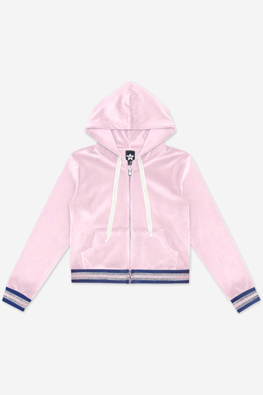 Velour Cropped Zip Hoodie - Vintage Navy