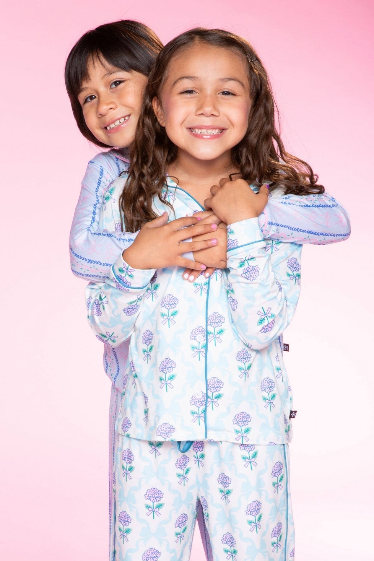 Long Sleeve Simply Soft Button Down Top & Karate Pant - Lt Blue Pink Bows