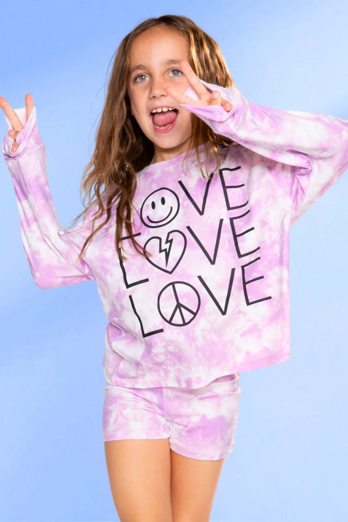 Simply Soft Long Sleeve Easy Tee & Tumble Short Lounge Set - Pink Tie Dye Love
