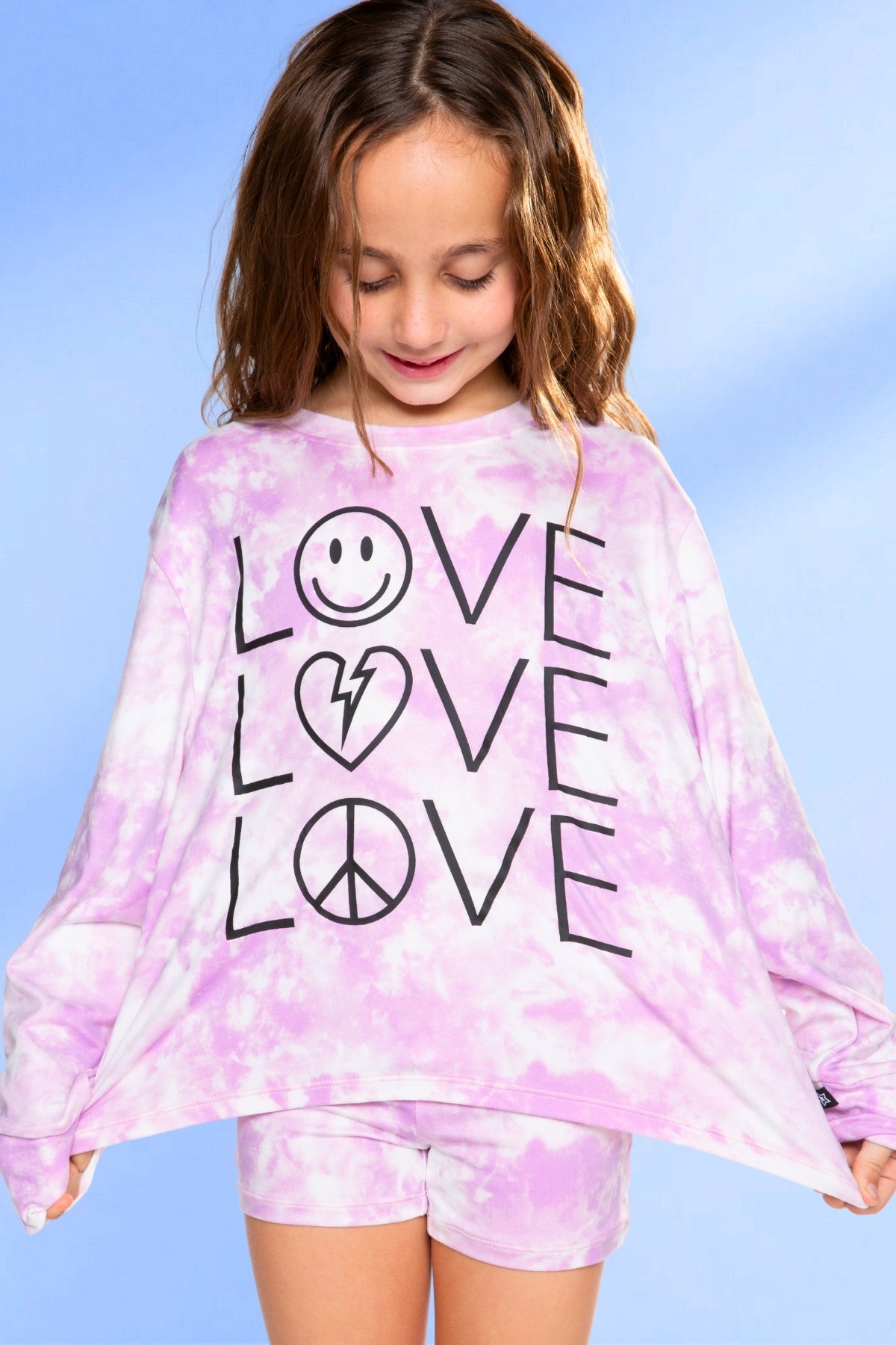 Simply Soft Long Sleeve Easy Tee & Tumble Short Lounge Set - Pink Tie Dye Love