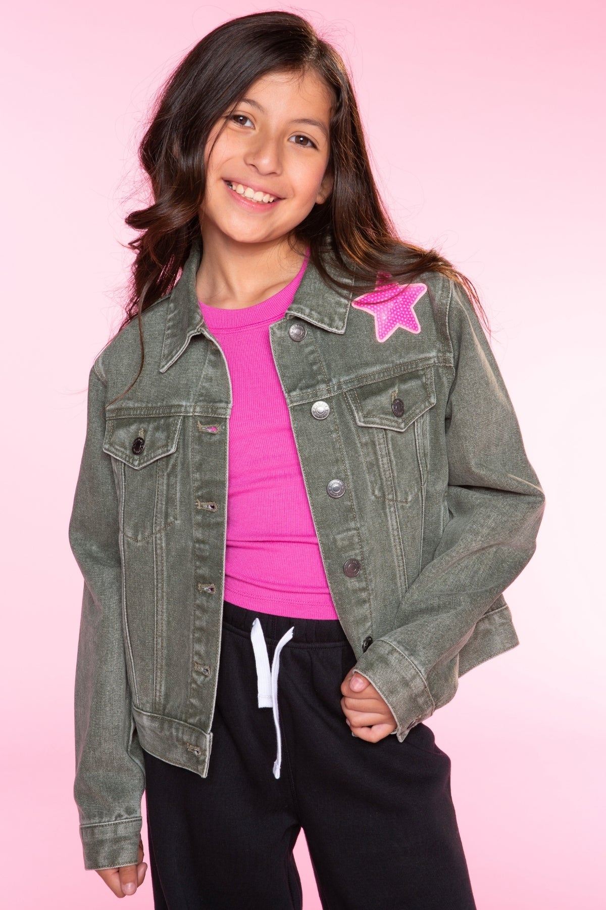 The Perfect Denim Jacket - Olive Sequin Daisy