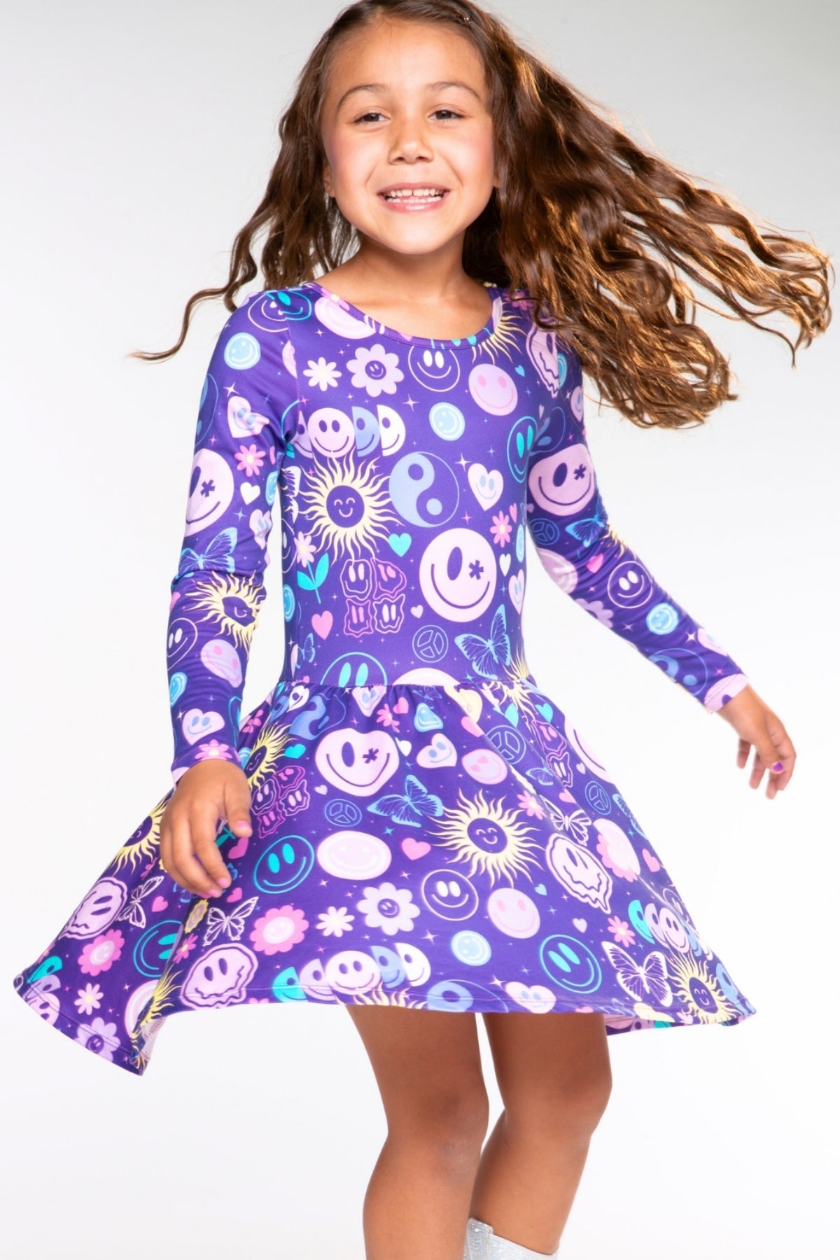 Simply Soft Long Sleeve Be Happy Dress.. - Purple Smile Retro
