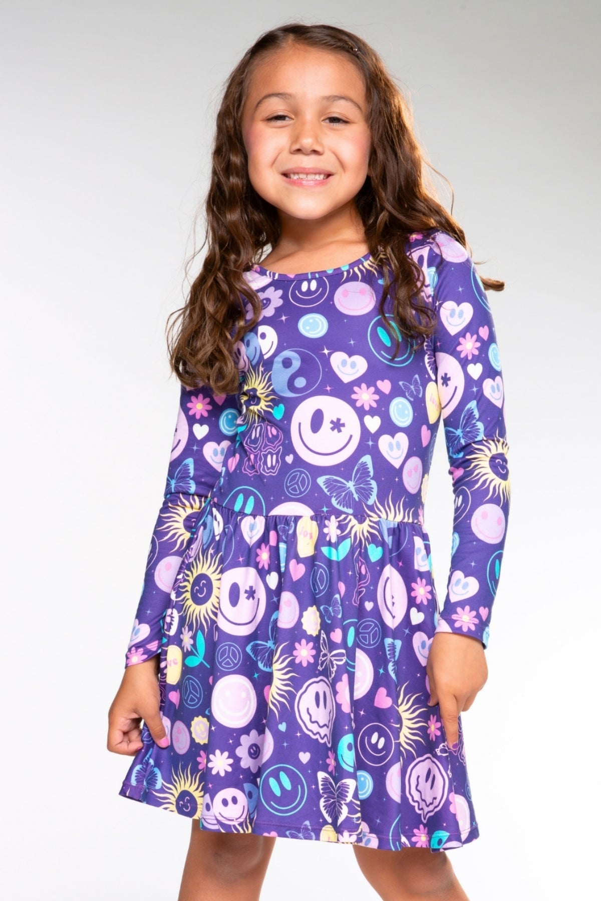 Simply Soft Long Sleeve Be Happy Dress.. - Camo Pink Graffiti Emojis