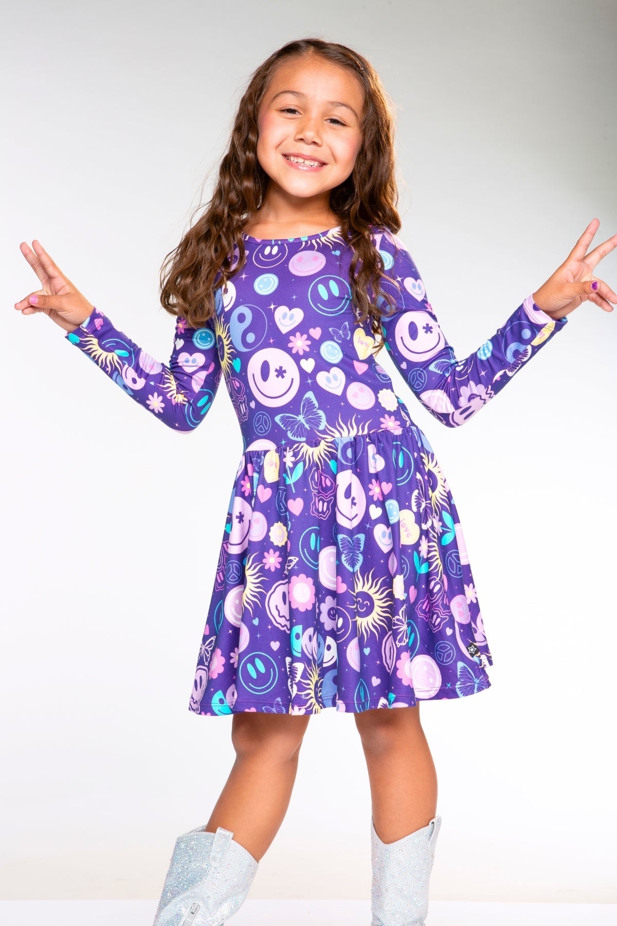 Simply Soft Long Sleeve Be Happy Dress.. - Purple Smile Retro