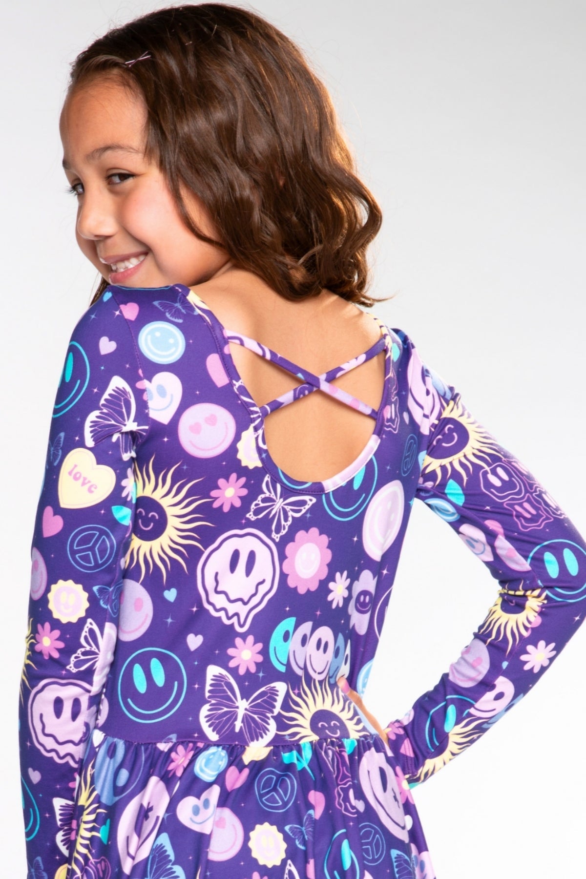 Simply Soft Long Sleeve Be Happy Dress.. - Camo Pink Graffiti Emojis