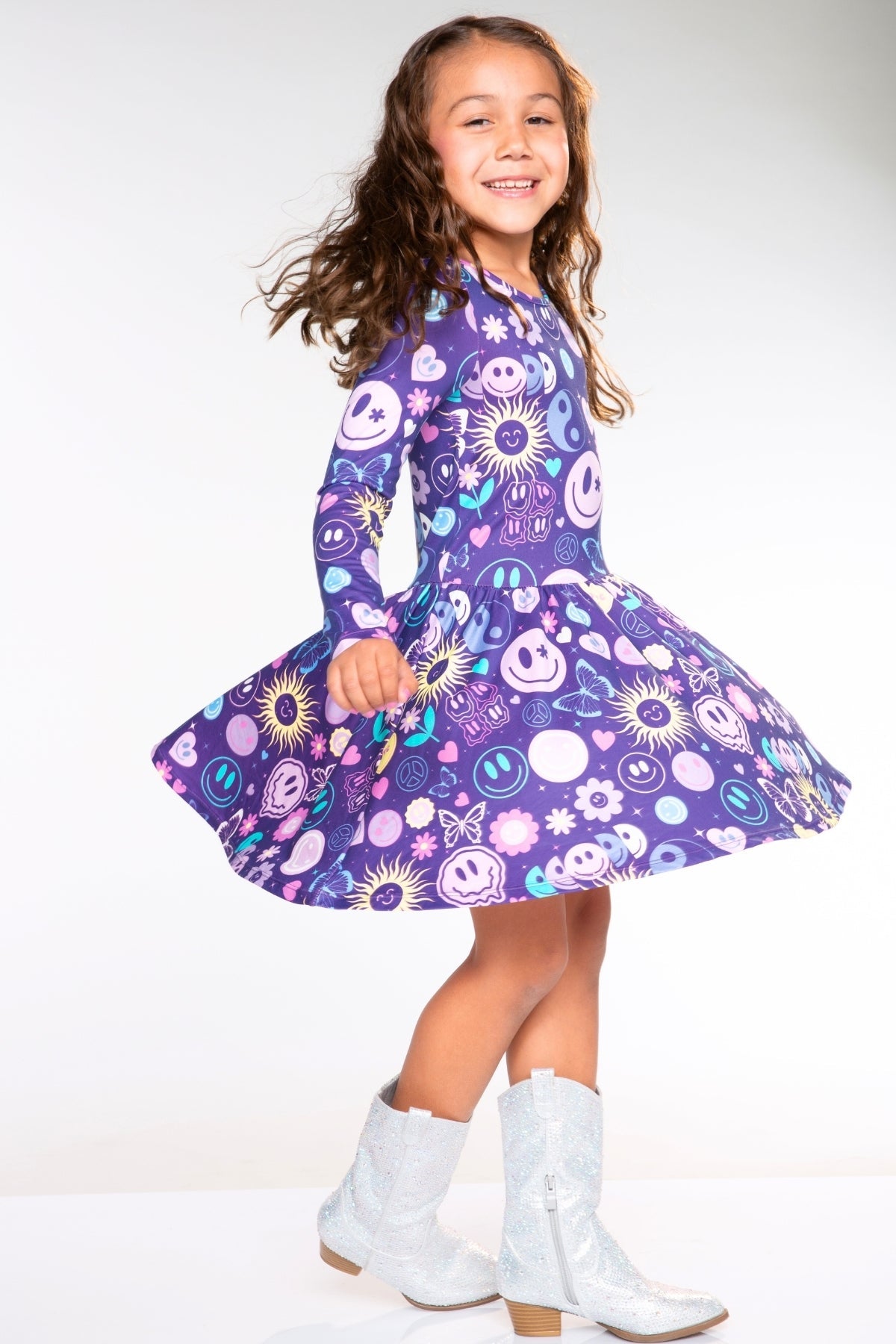 Simply Soft Long Sleeve Be Happy Dress.. - Purple Smile Retro