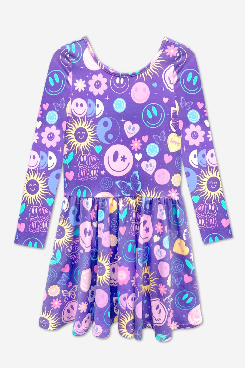 Simply Soft Long Sleeve Be Happy Dress.. - Purple Smile Retro