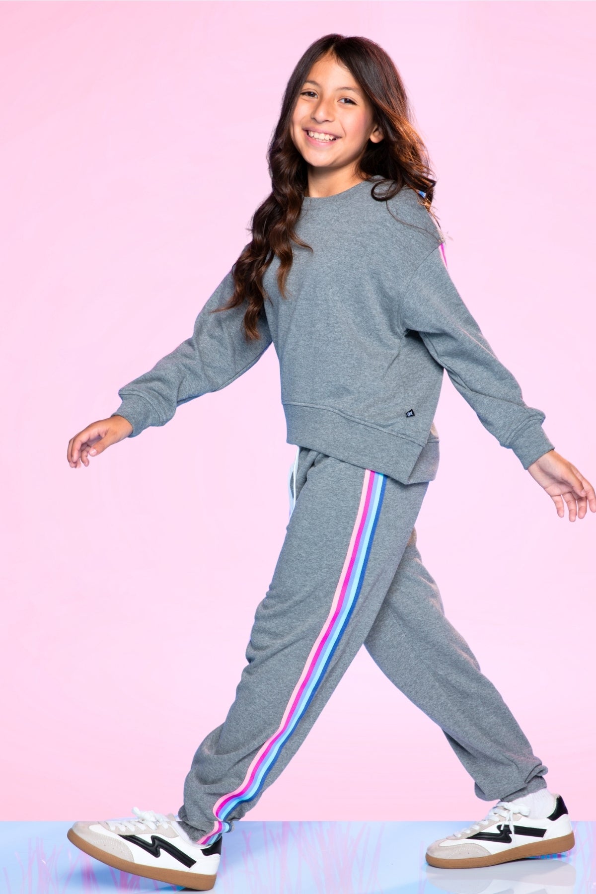 Cotton Soft French Terry Everyday Sweatshirt - Grey Pink Blue Stripe
