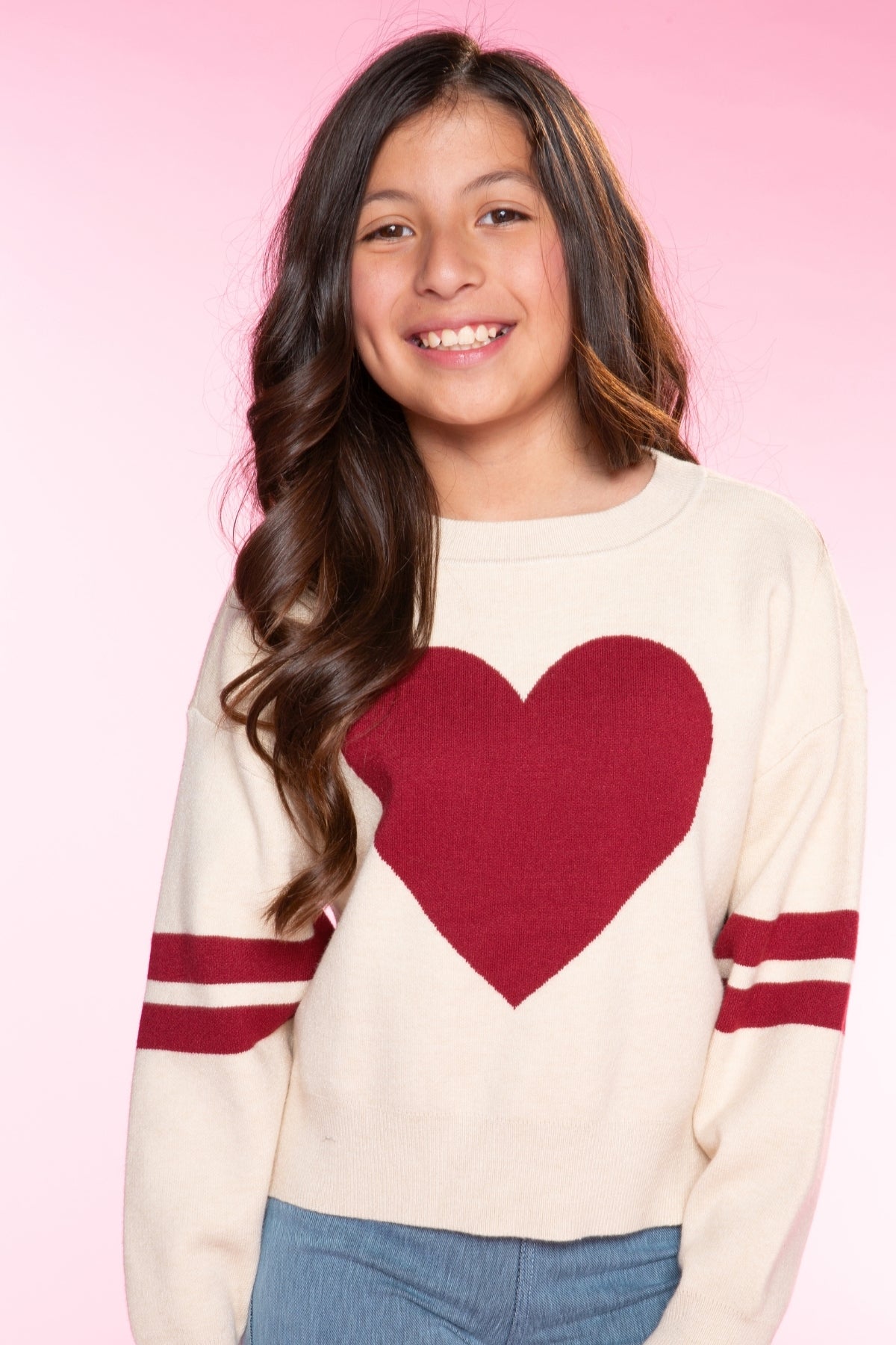 Yummy Soft Crew Neck Sweater - Pink Hearts