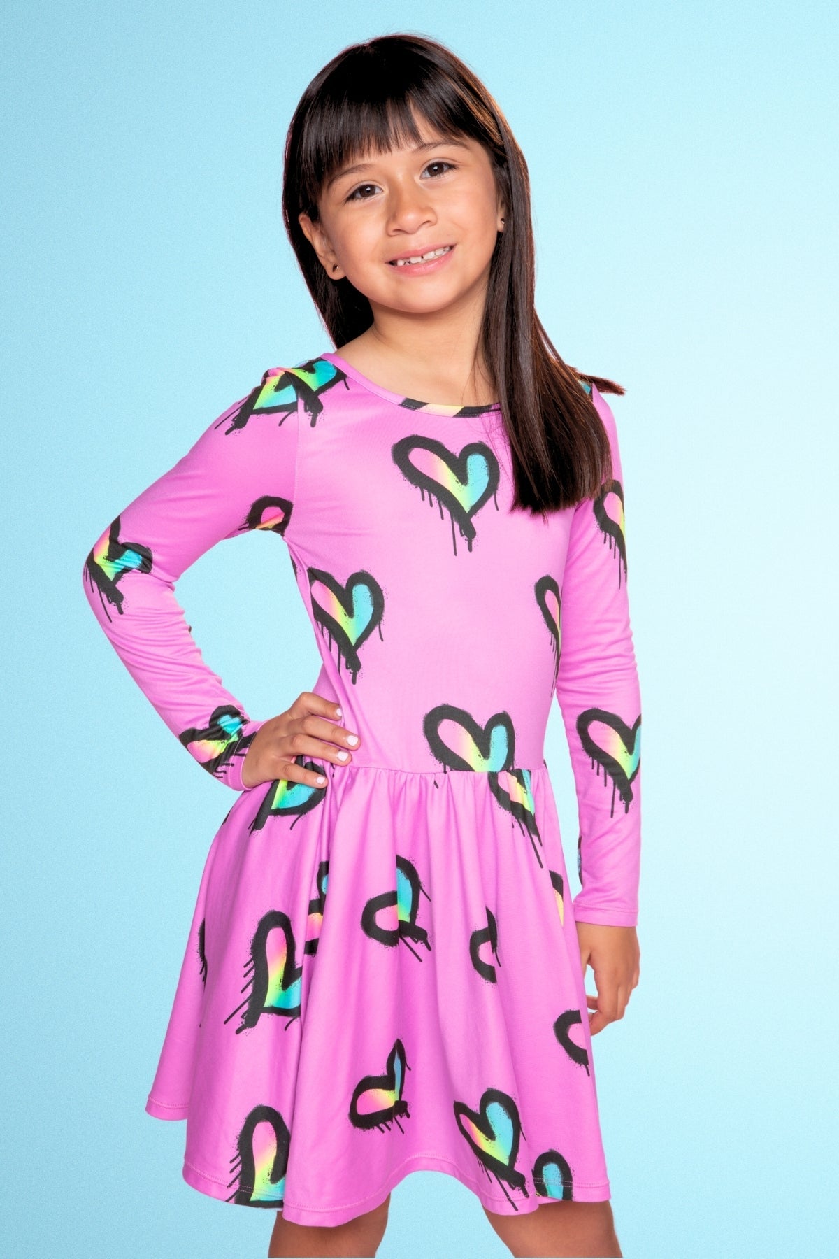Simply Soft Long Sleeve Be Happy Dress - Pink Daisy Rainbow