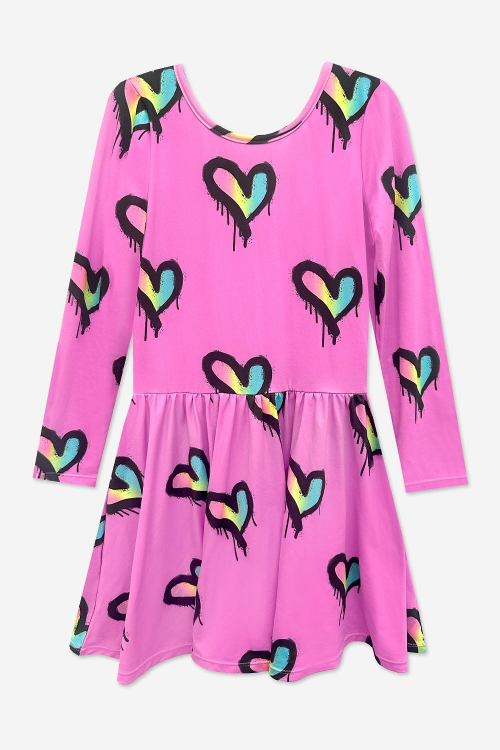 Simply Soft Long Sleeve Be Happy Dress - Pink Daisy Rainbow