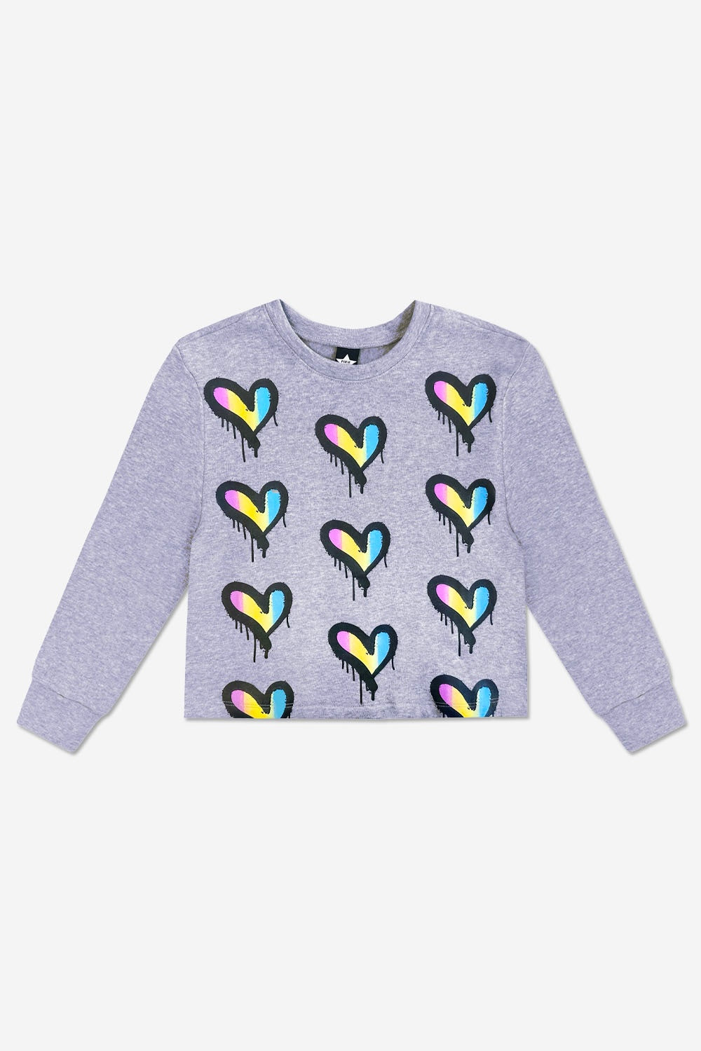 Cotton Soft French Terry Easy Crew Sweatshirt - Heather Grey Rainbow Heart
