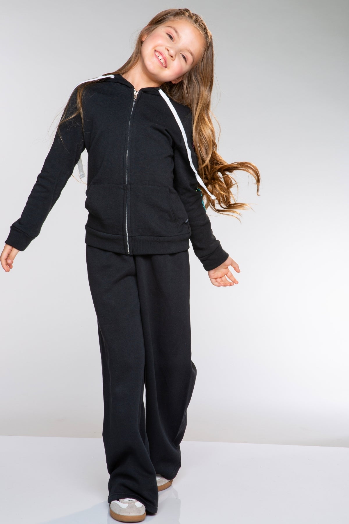 Cotton Soft French Terry Easy Zip Hoodie - Latte Leopard Bow