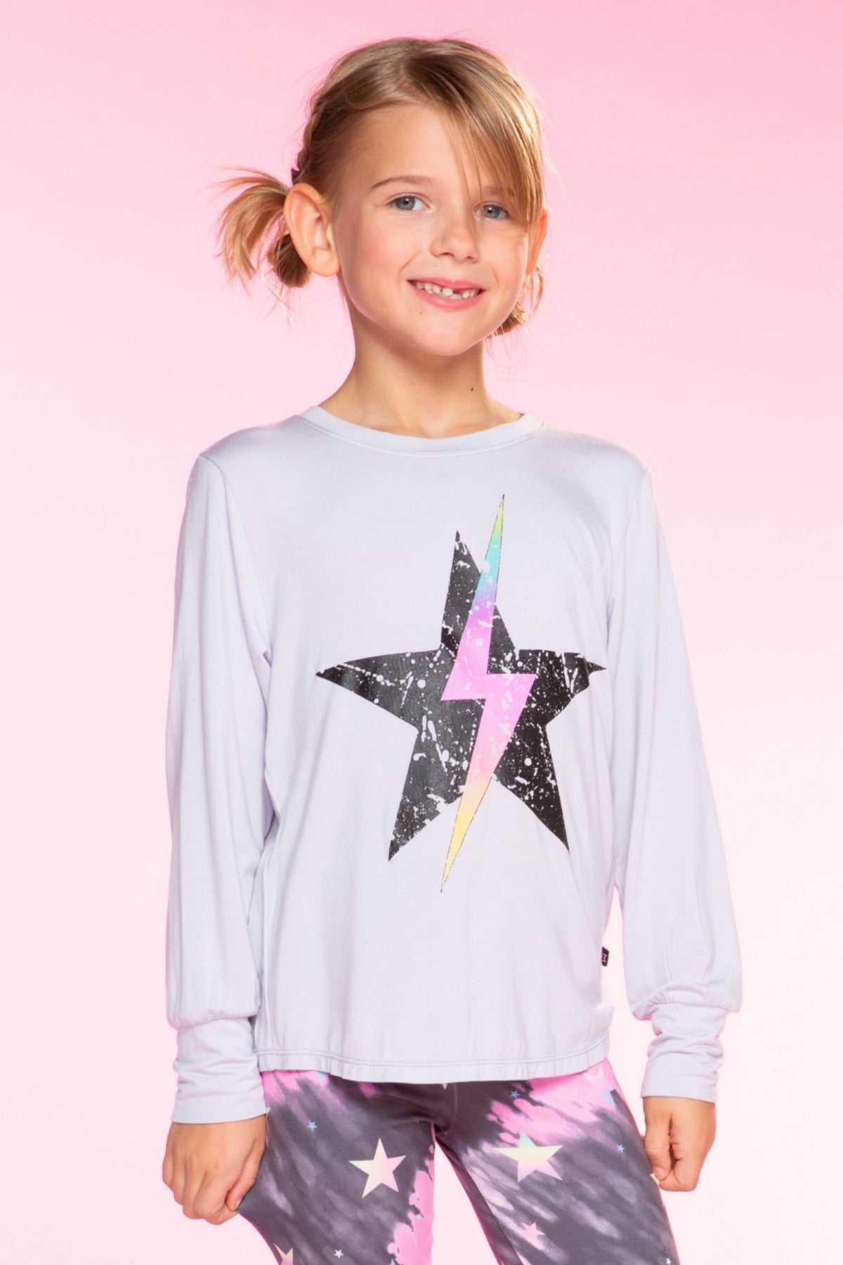 Modal Long Sleeve Shirttail Top - Black Rainbow Peace Love