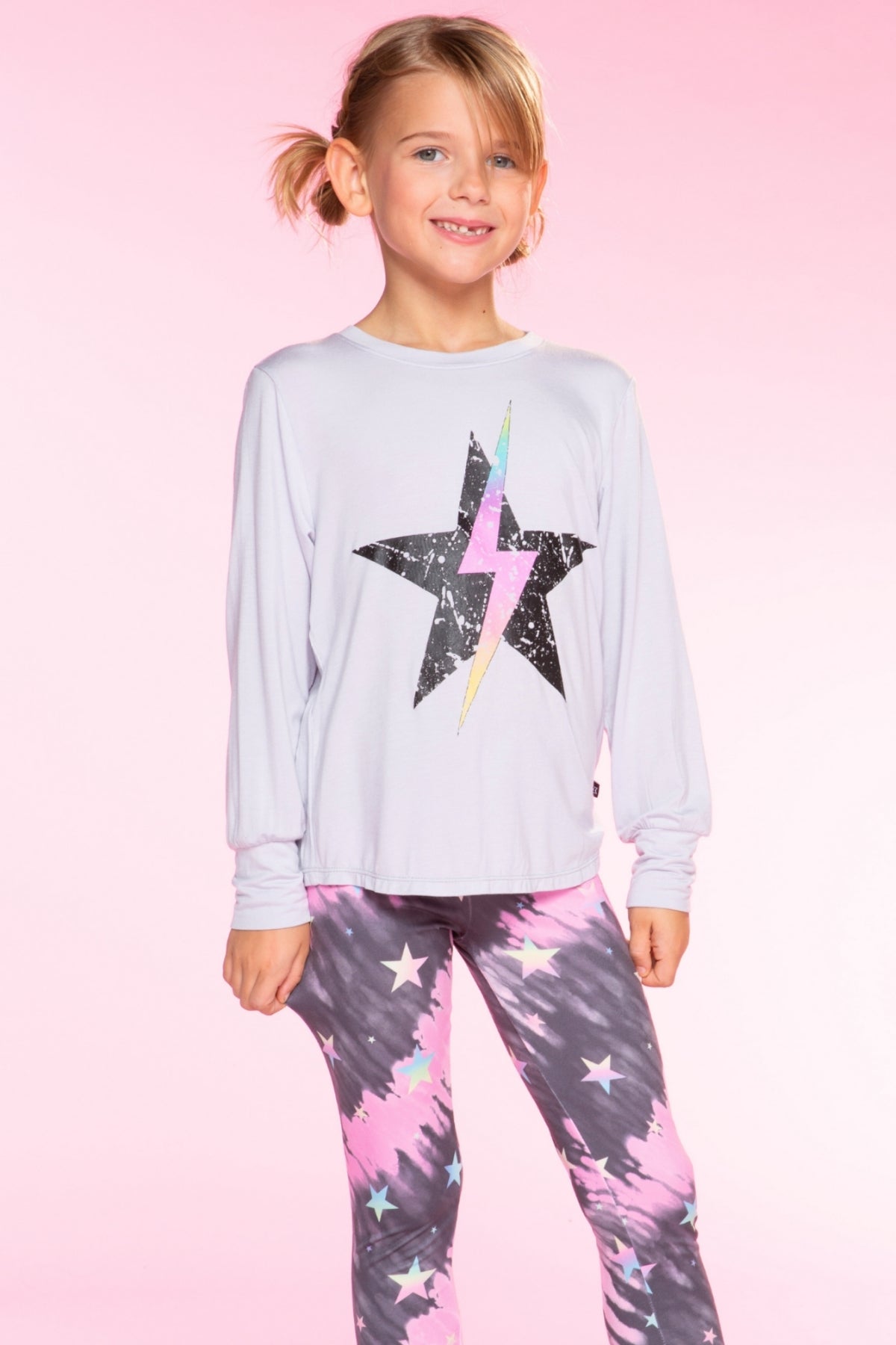Modal Long Sleeve Shirttail Top - Black Rainbow Peace Love