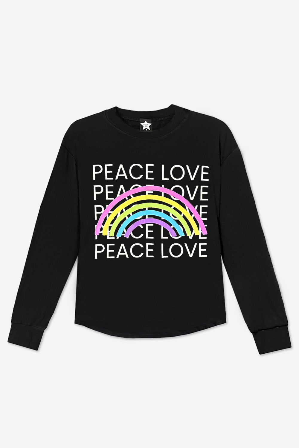 Modal Long Sleeve Shirttail Top - Black Rainbow Peace Love