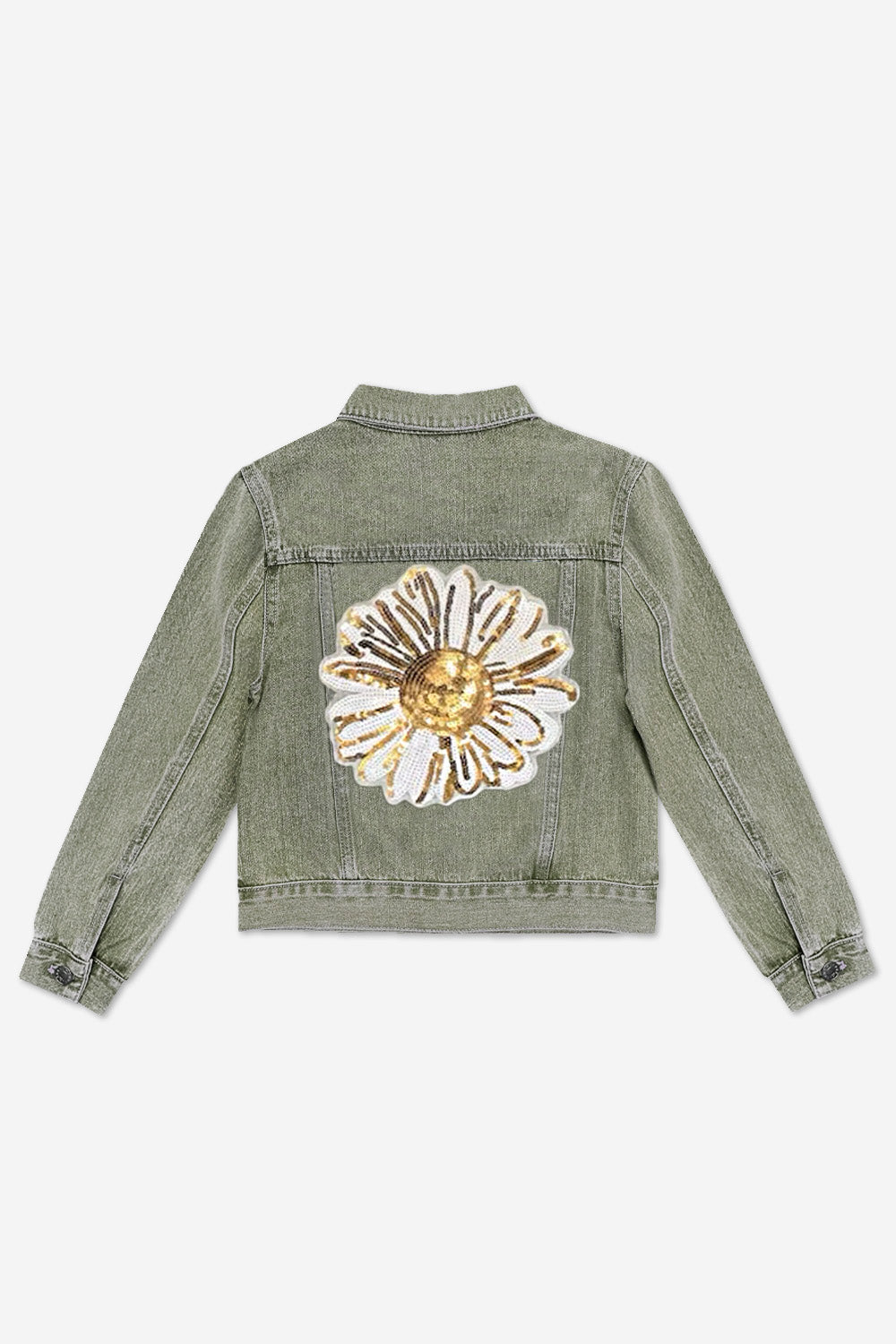The Perfect Denim Jacket - Olive Sequin Daisy