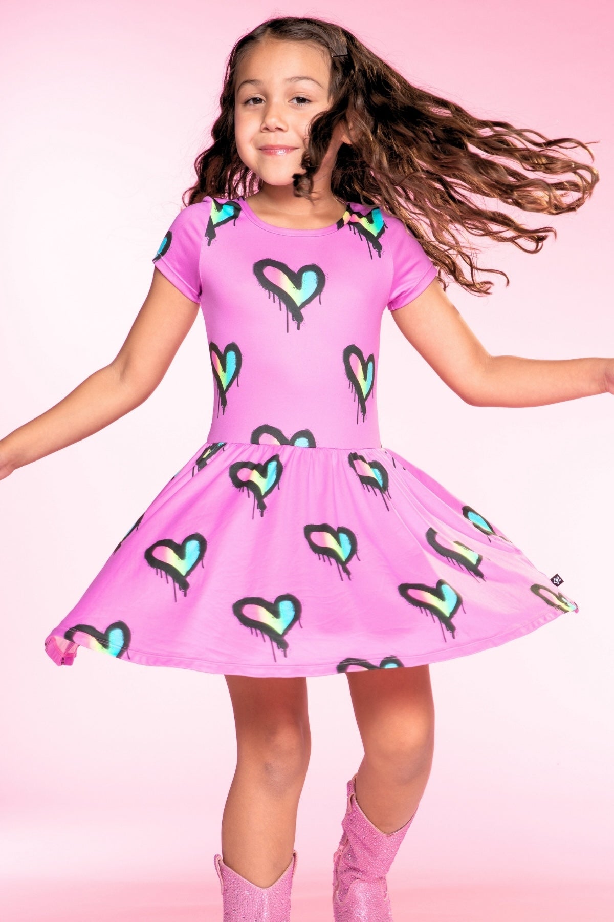 Simply Soft Short Sleeve Be Happy Dress - Tie Dye Rainbow Donuts