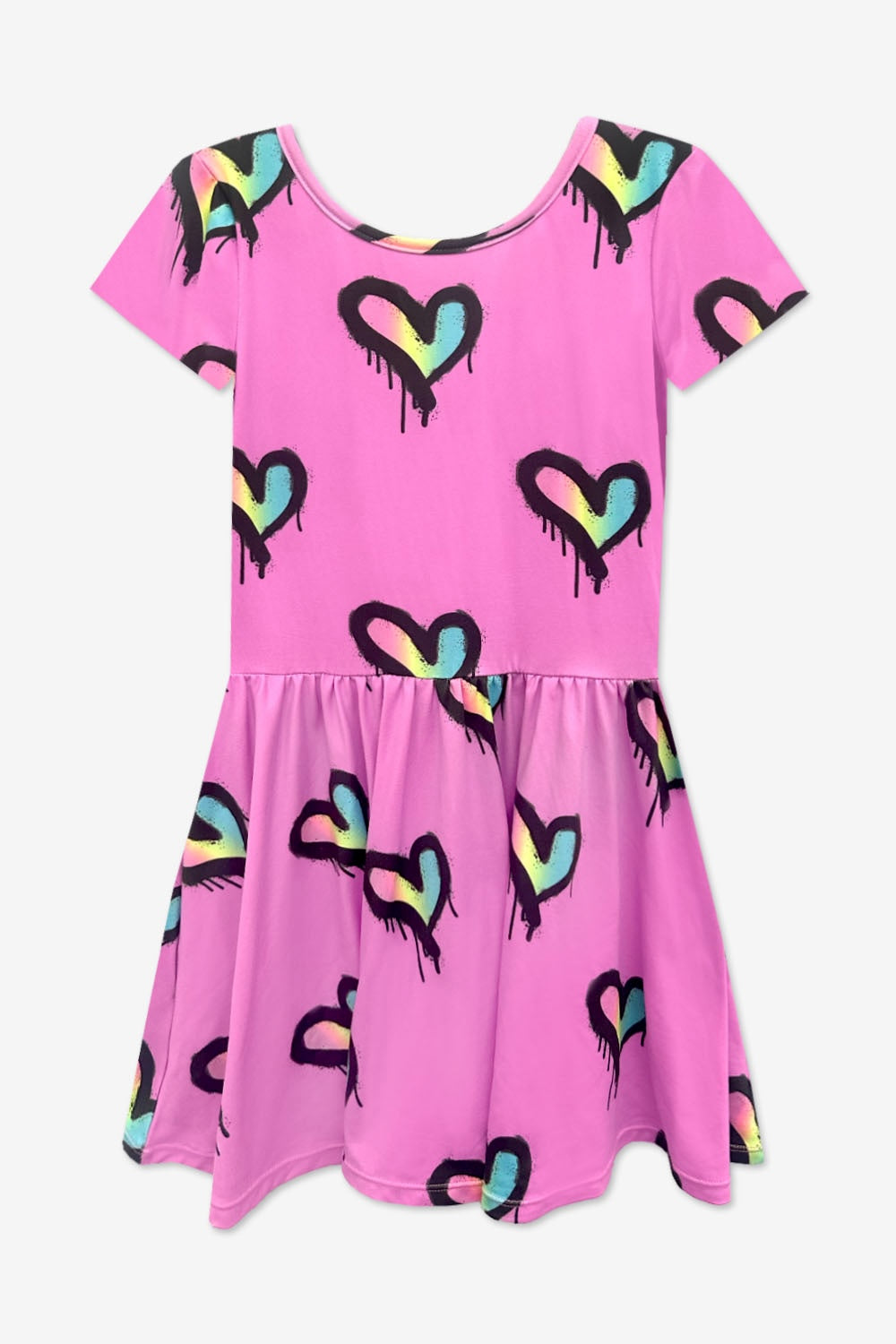 Simply Soft Short Sleeve Be Happy Dress - Tie Dye Rainbow Donuts