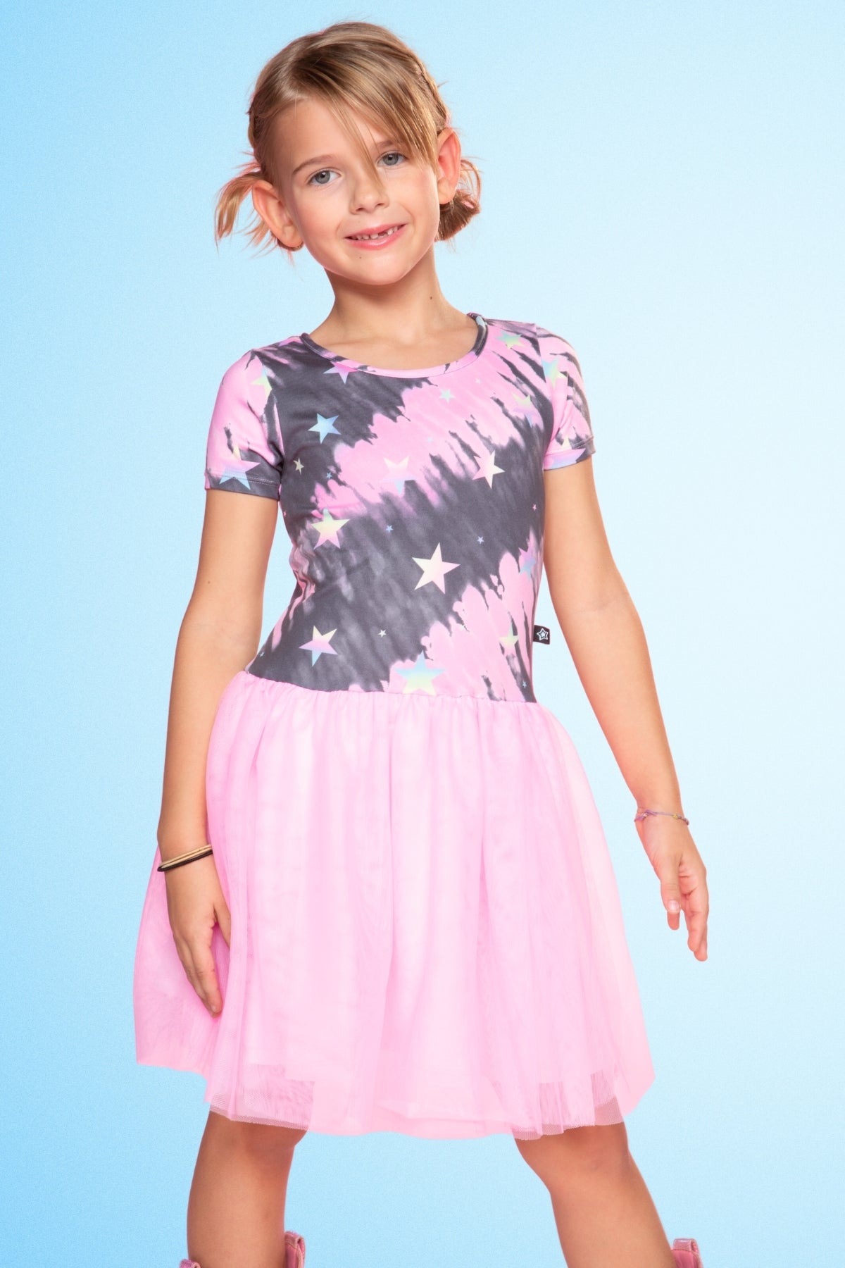 Simply Soft Short Sleeve Be Happy Tulle Dress - Taupe Pink Leopard Star - NEW!